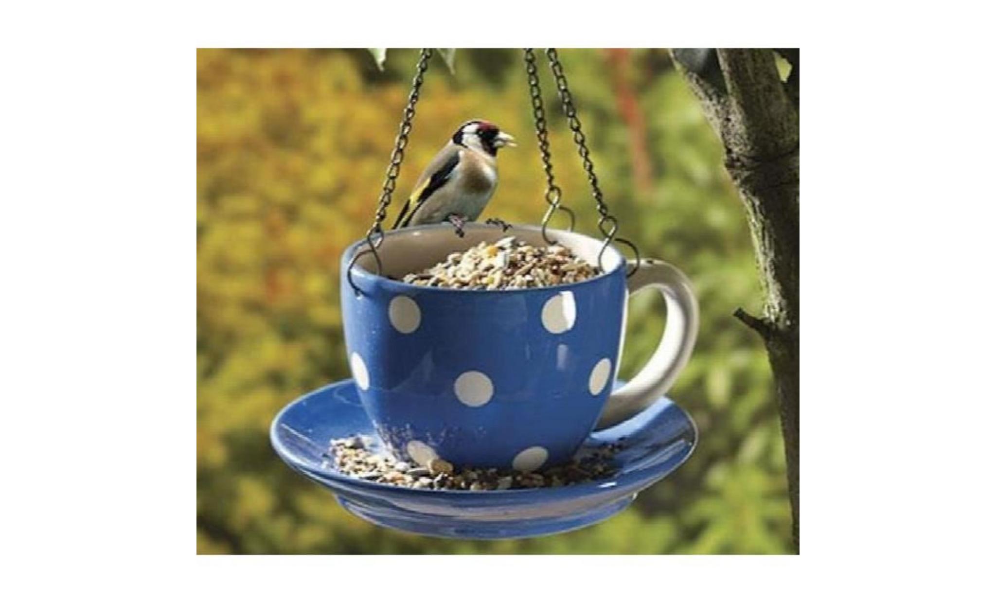 large ceramic tea cup bird feeder blue   new in box teacup sdv5d