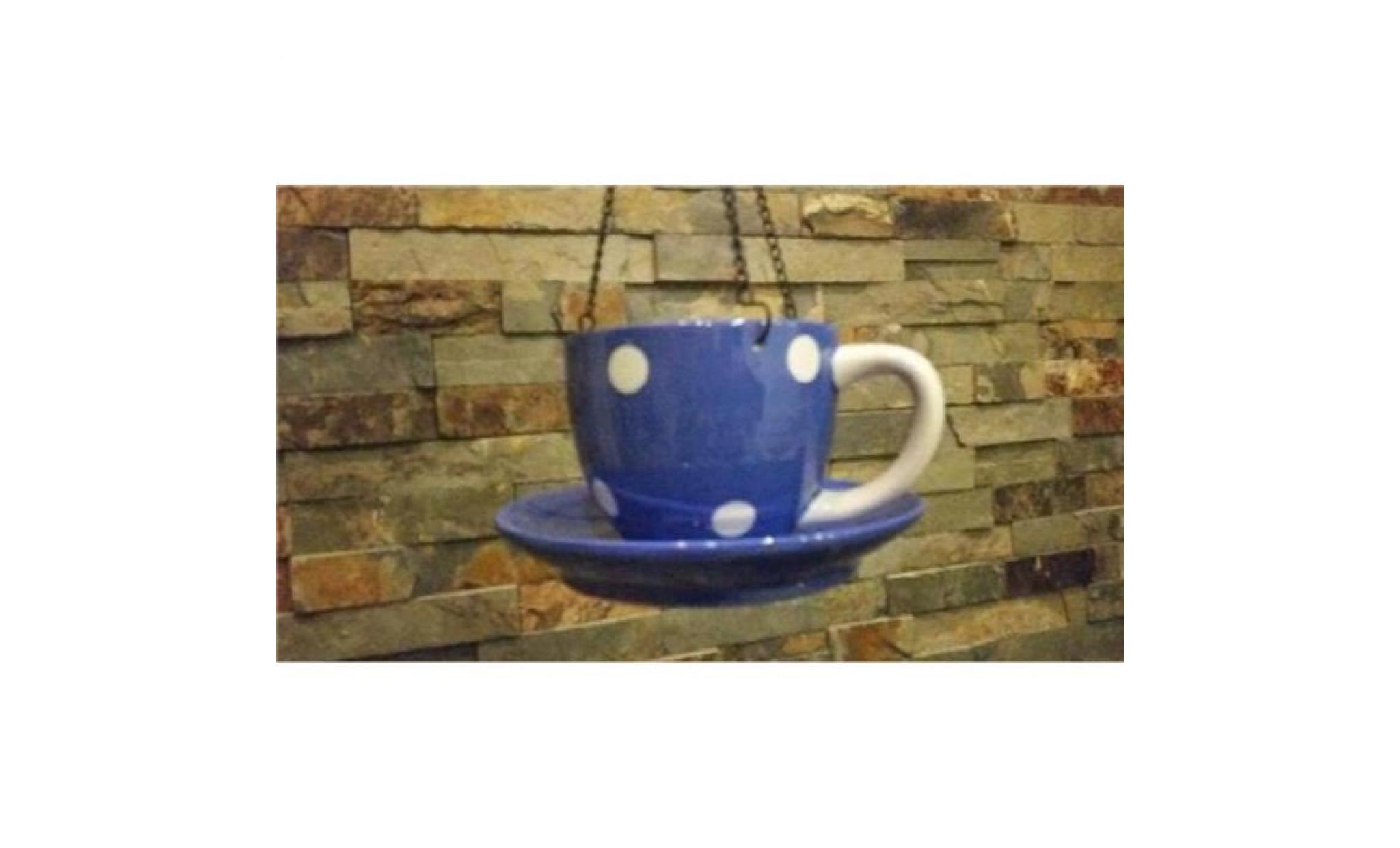 large ceramic tea cup bird feeder blue   new in box teacup sdv5d pas cher