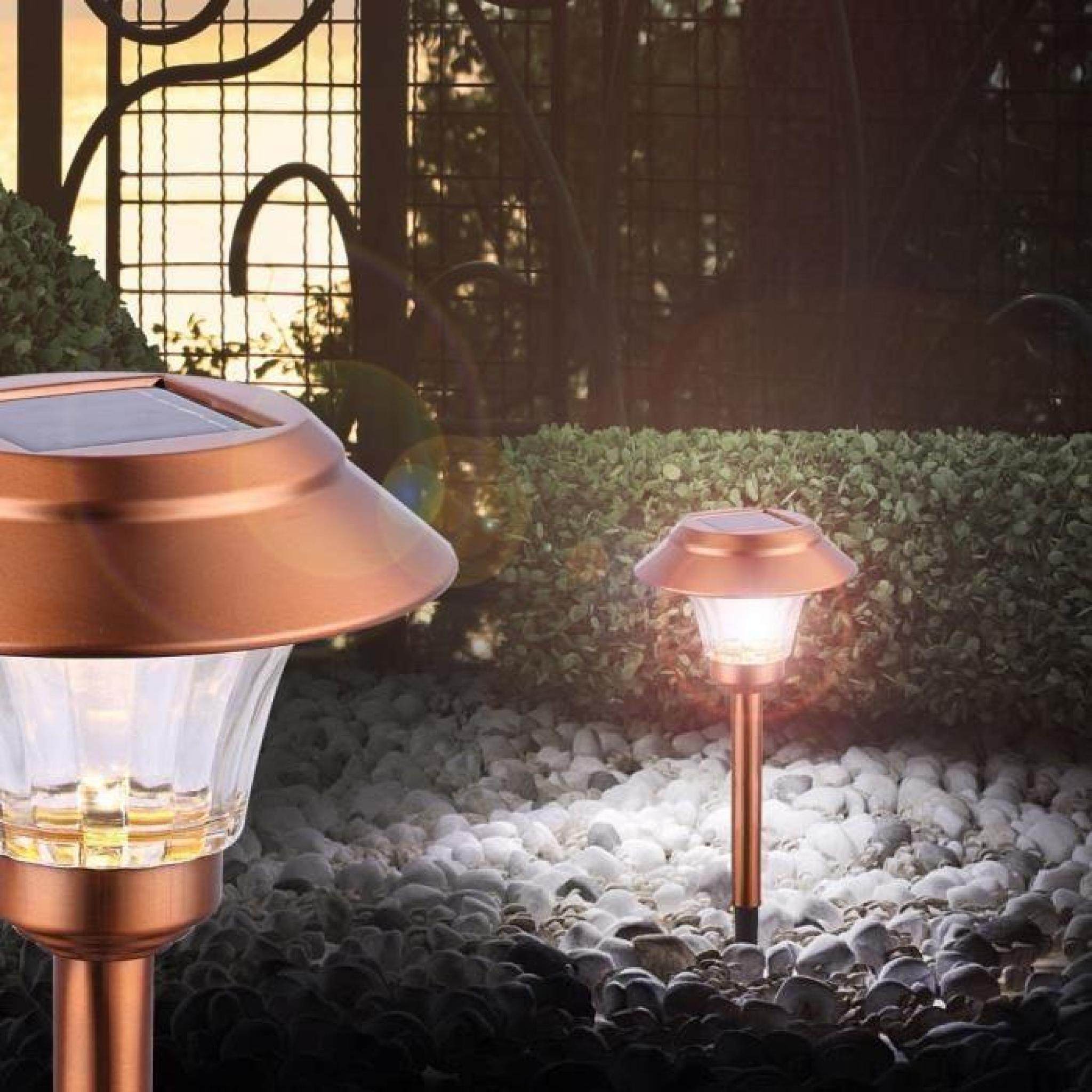 LED lampe solaire jardin extérieur éclairage lumière inox cuivre luminaire IP44 Globo 33552 pas cher