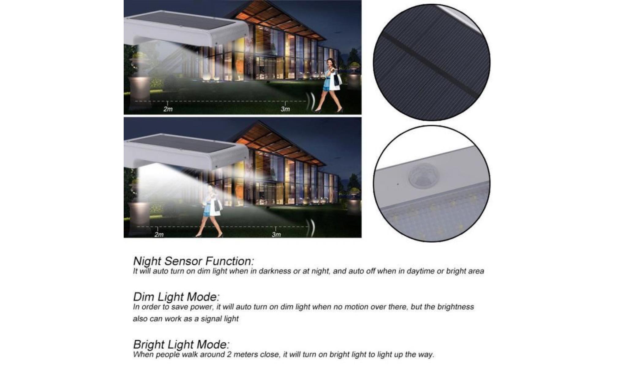led solaire détecteur de mouvement extérieur lampe de sécurité jardin étanche lumière maison 11969 pas cher