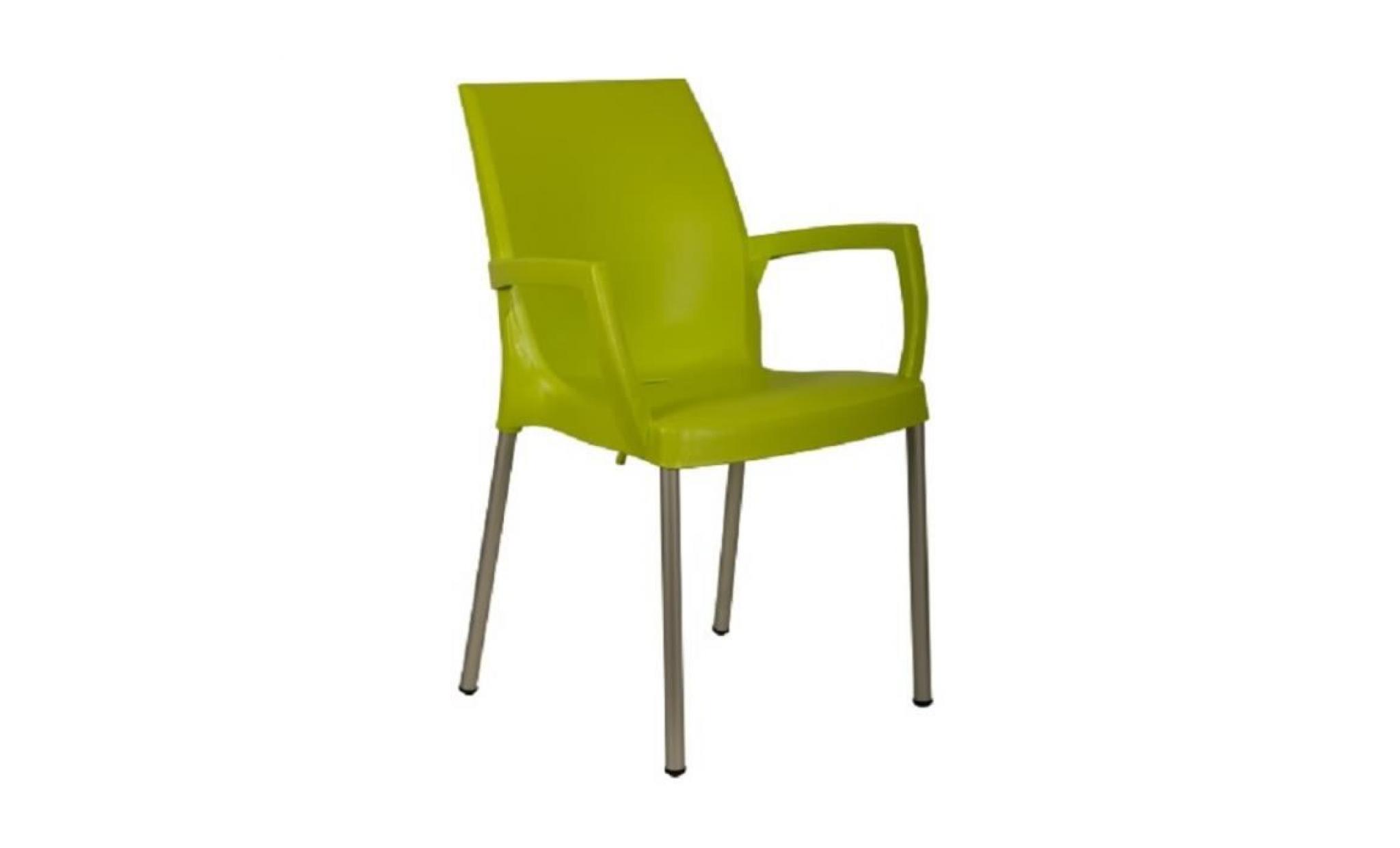 lot 34 fauteuils empilables en polypropylène vert et pieds alu jade