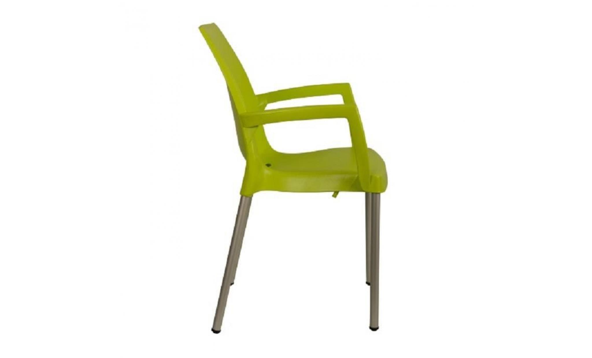lot 34 fauteuils empilables en polypropylène vert et pieds alu jade pas cher