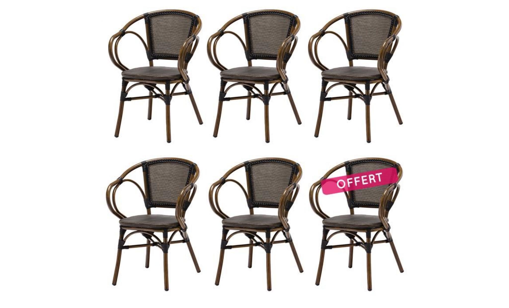 lot 6 fauteuils bistrot elie alu et textilène noir   rotin design garden