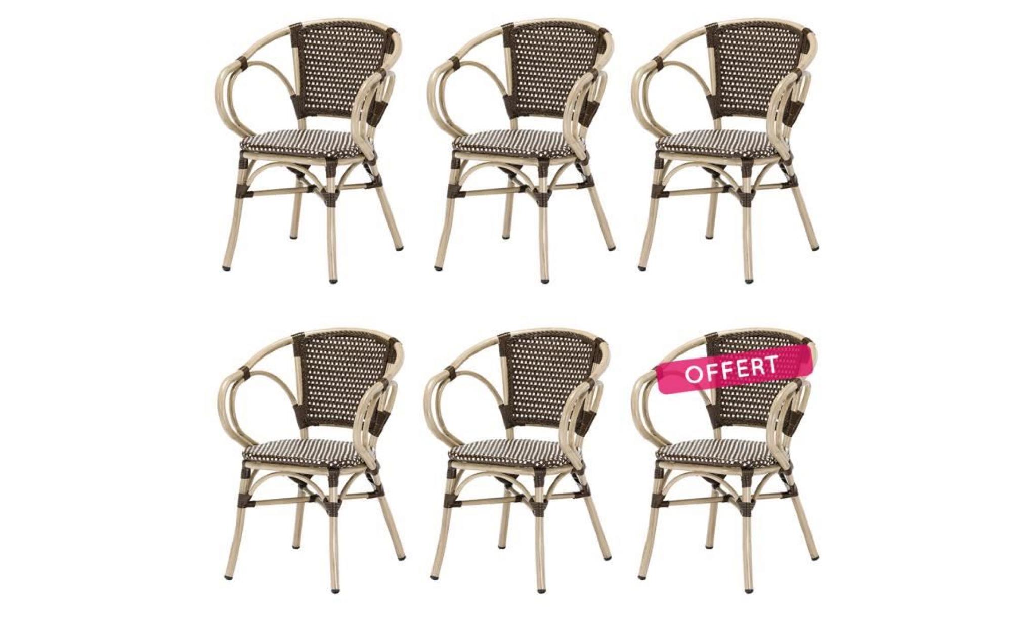 lot 6 fauteuils bistrot nina alu et polyrotin marron   rotin design garden