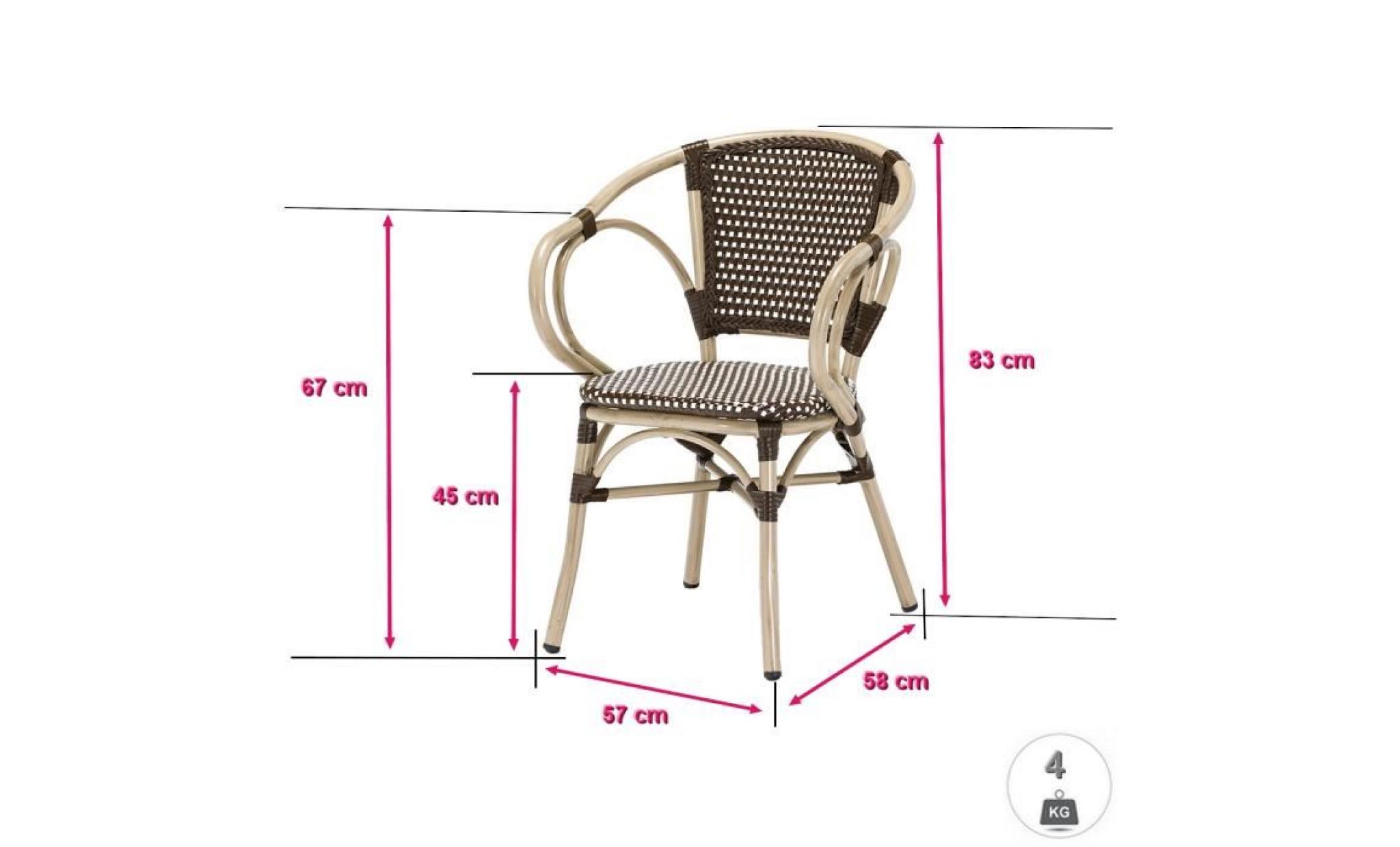 lot 6 fauteuils bistrot nina alu et polyrotin marron   rotin design garden pas cher