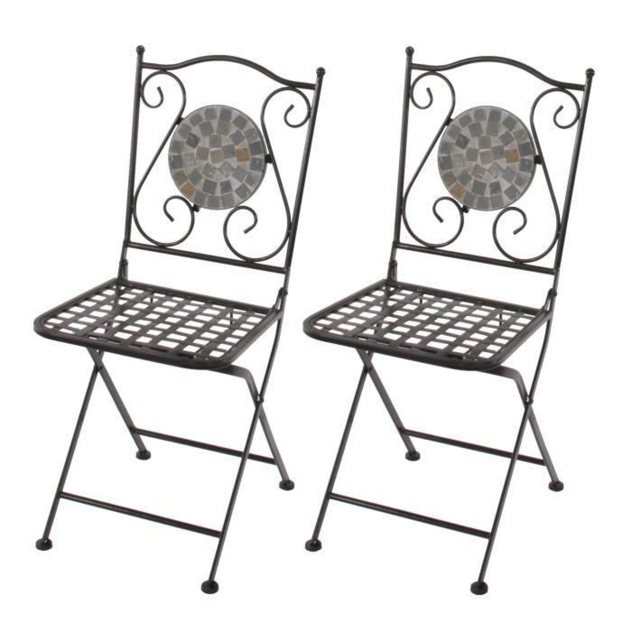 Lot de 2 chaises à mosaique Andria T213 chaise de jardin pliante bistro ~ gris.
