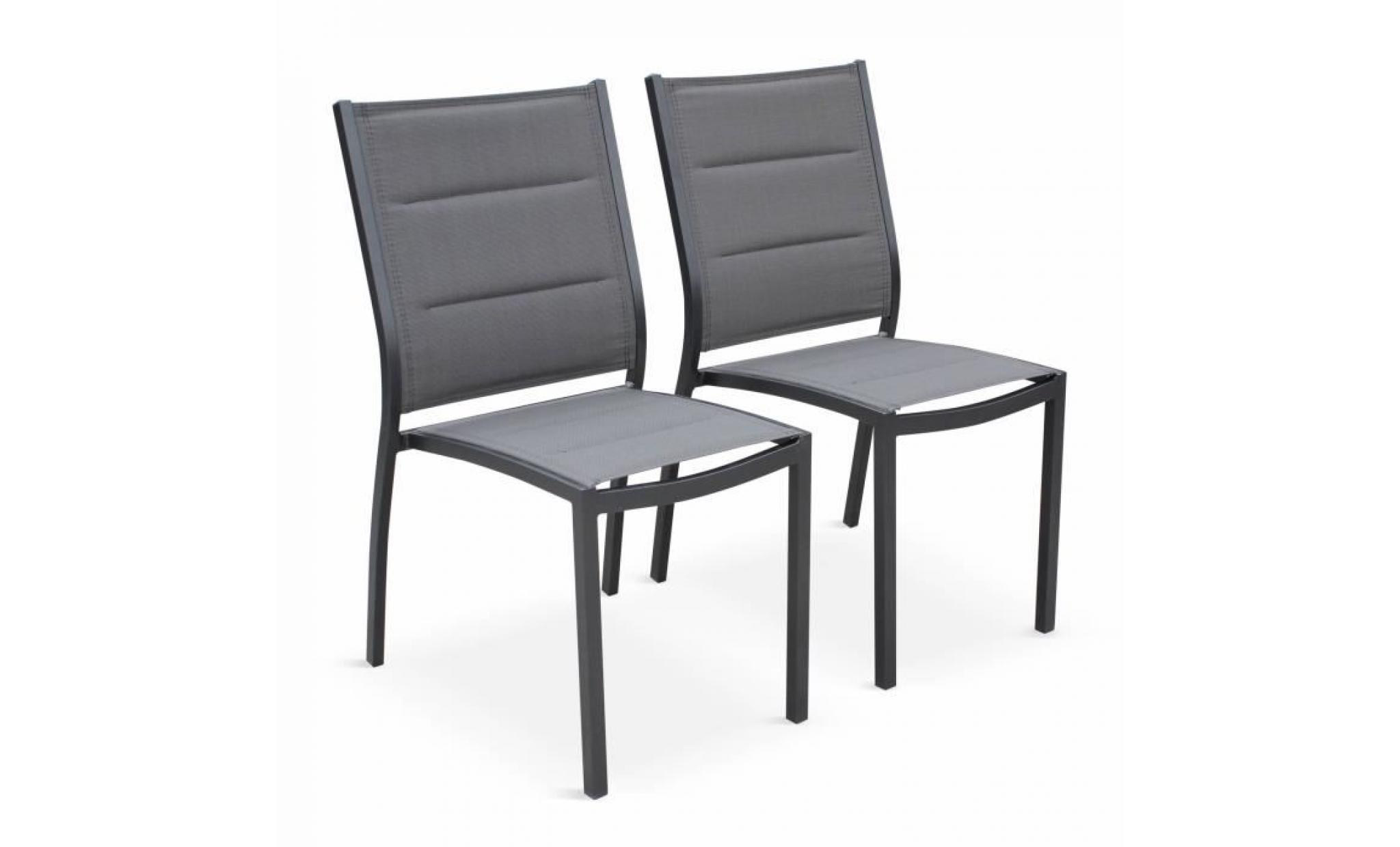 lot de 2 chaises   chicago / odenton anthracite   en aluminium anthracite et textilène gris foncé, empilables