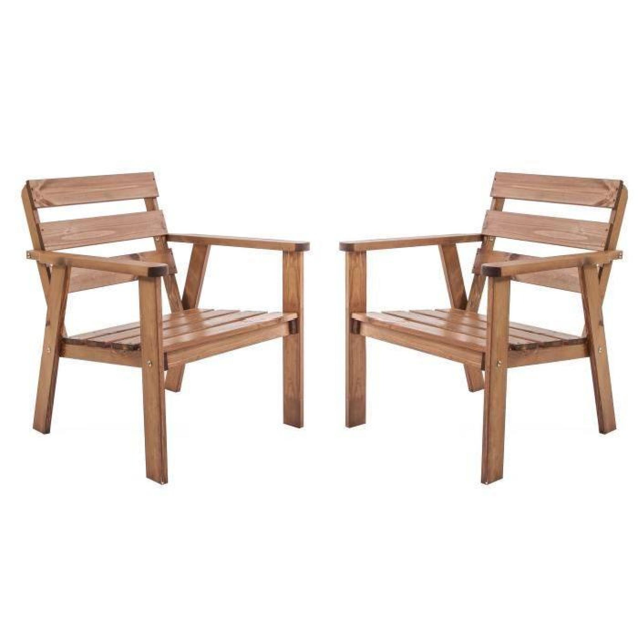 Lot de 2 chaises de jardin ou terrasse HANKO - bois: pin massif, ton marron pas cher
