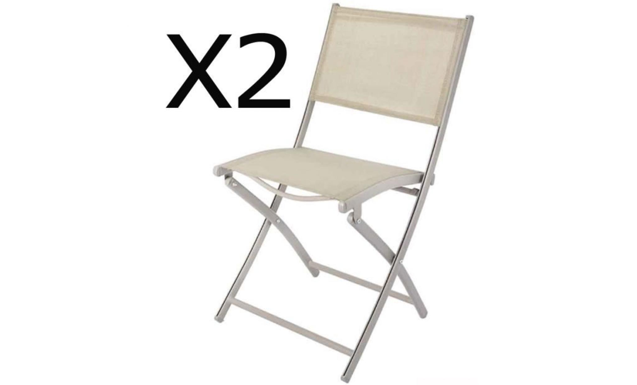 lot de 2 chaises pliante de jardin en aluminium et textilène coloris taupe mat   dim : 45.5 x 57 x h85 cm
