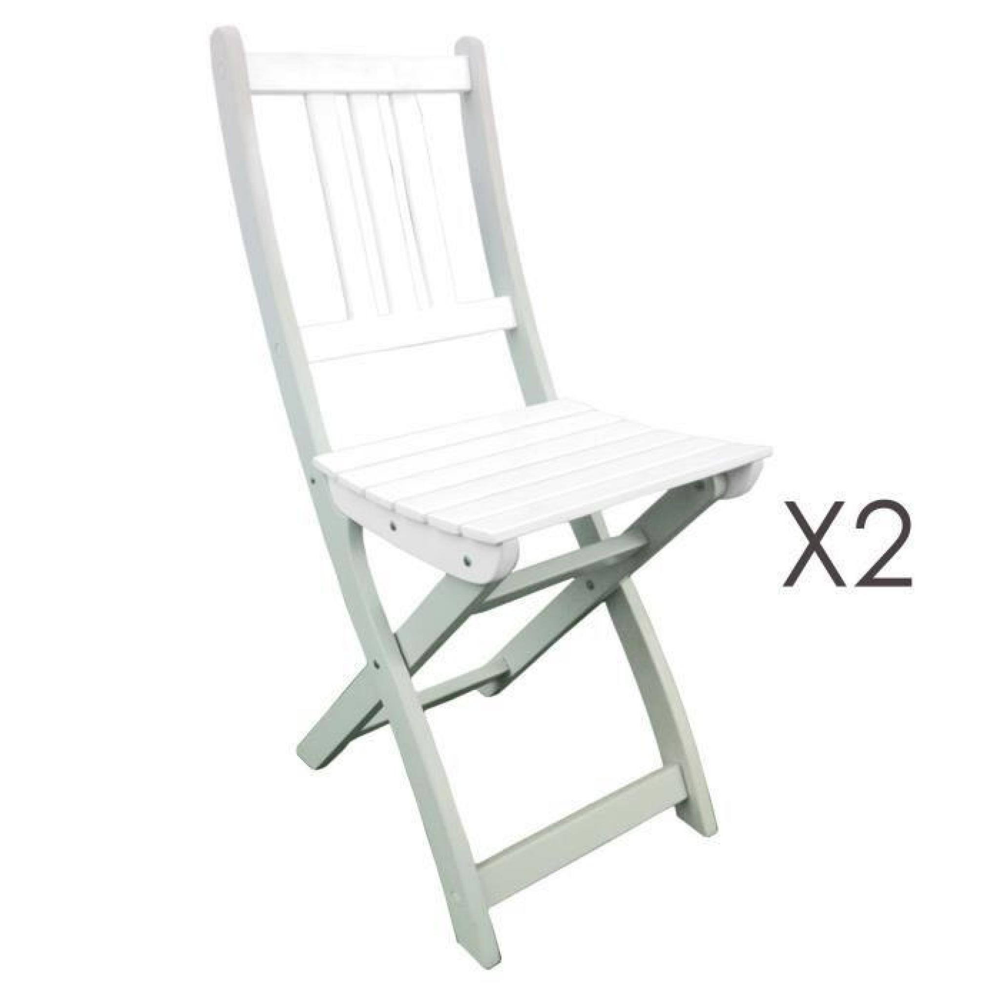 Lot de 2 chaises pliantes en acacia coloris blanc