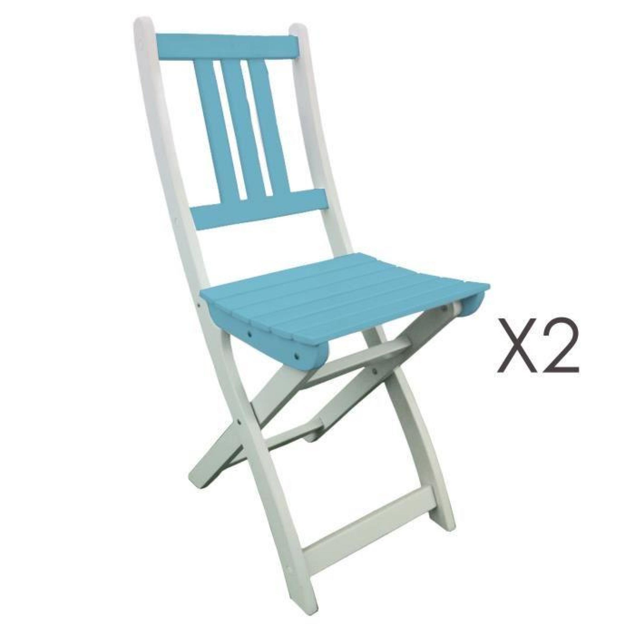 Lot de 2 chaises pliantes en acacia coloris bleu
