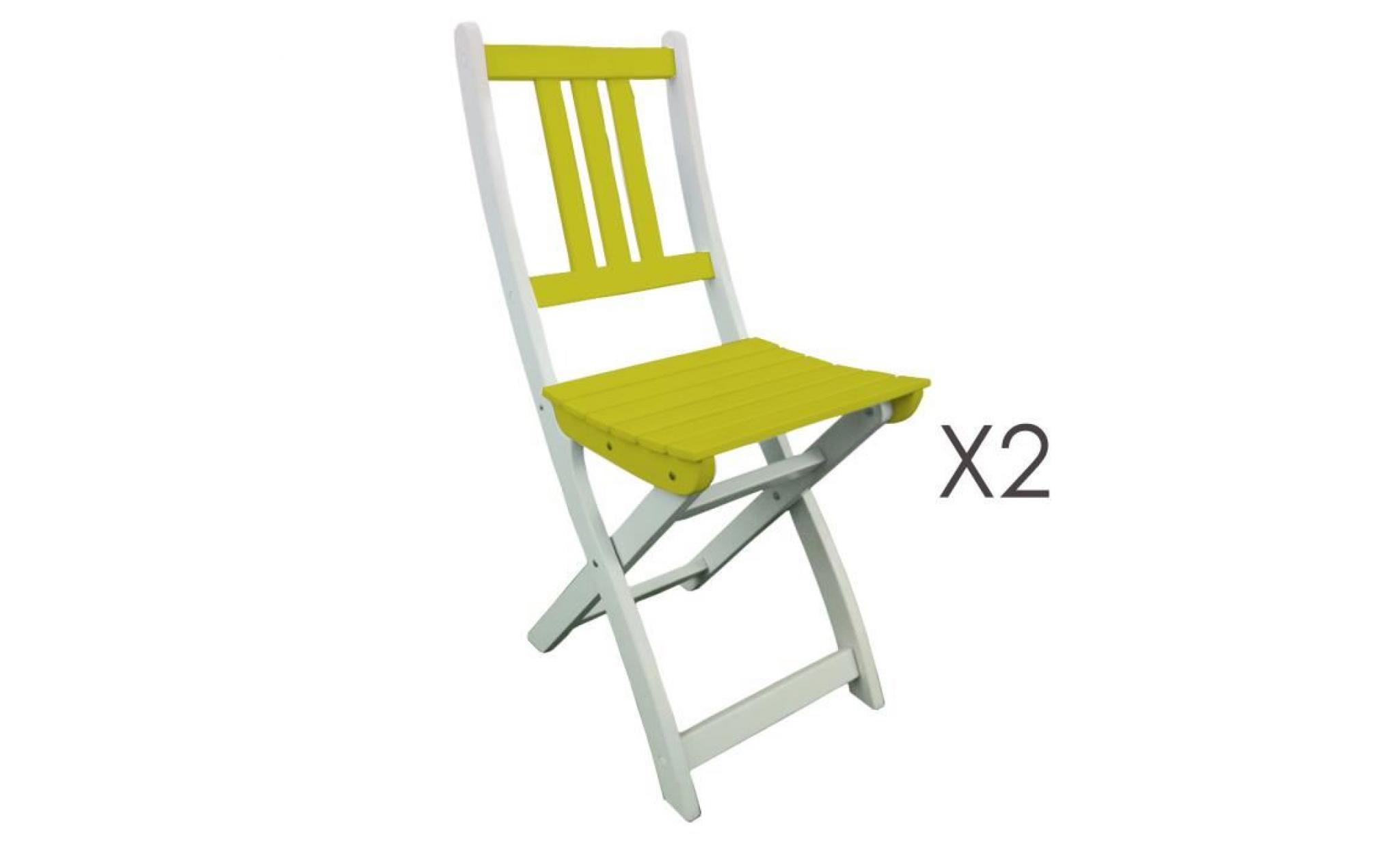 lot de 2 chaises pliantes en acacia coloris   vert anis