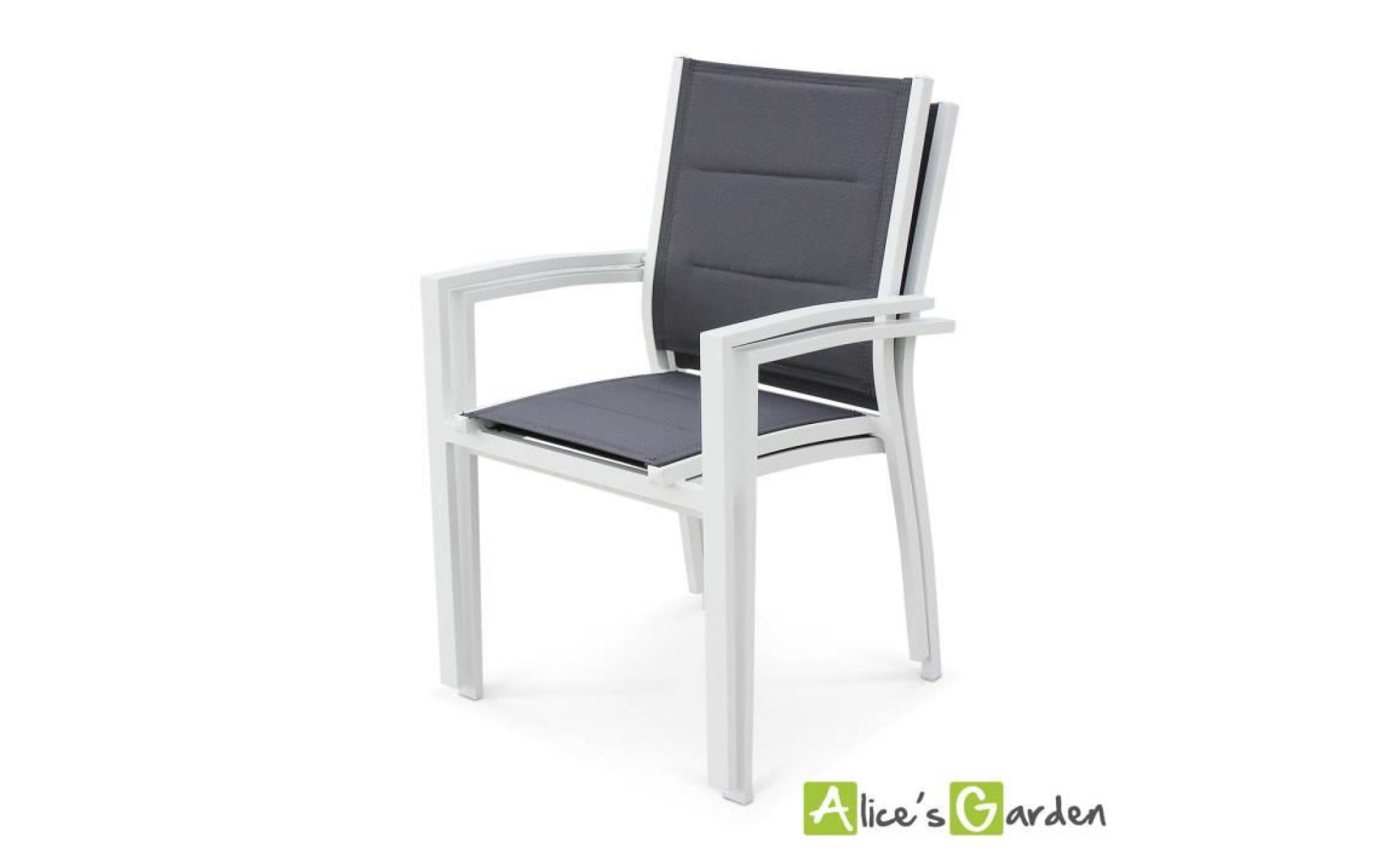 lot de 2 fauteuils chicago en aluminium blanc et textilène gris foncé empilables pas cher
