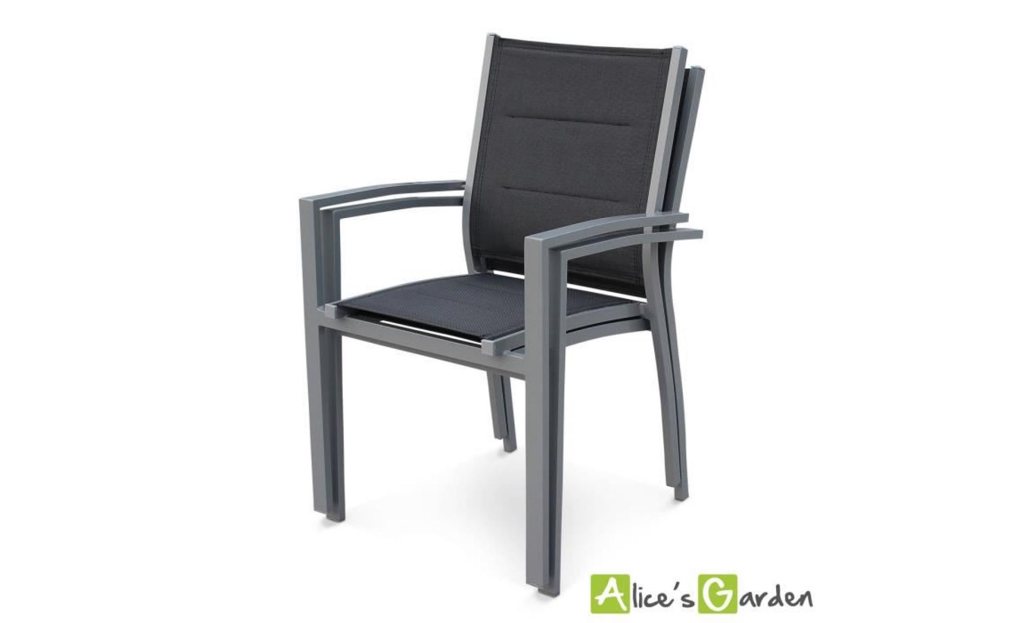 lot de 2 fauteuils chicago en aluminium et textilène gris empilables pas cher