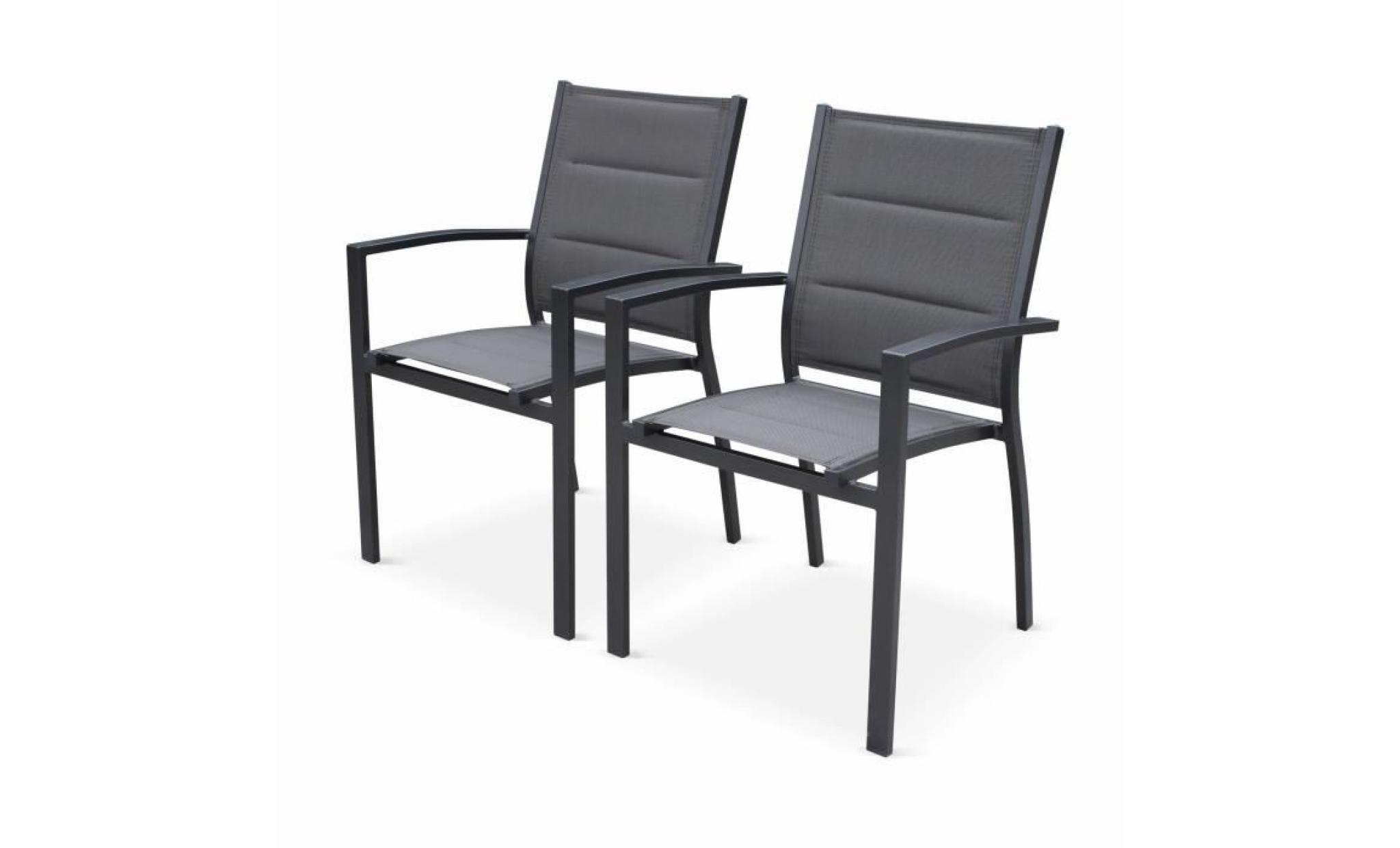 lot de 2 fauteuils   chicago / odenton / philadelphie anthracite   en aluminium anthracite et textilène gris foncé, empilables