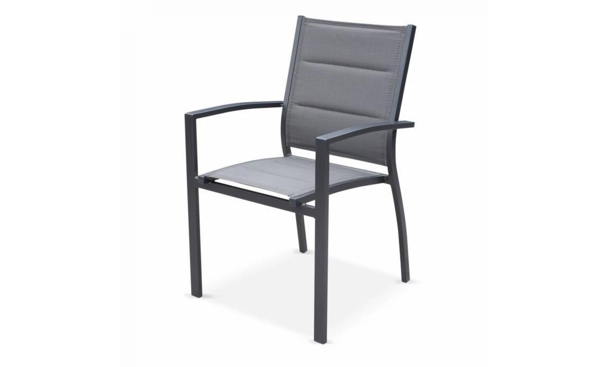 lot de 2 fauteuils   chicago / odenton / philadelphie anthracite   en aluminium anthracite et textilène gris foncé, empilables pas cher