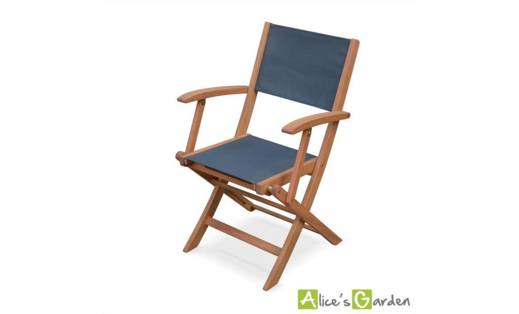 lot de 2 fauteuils de jardin en bois almeria, 2 fauteuils pliants eucalyptus fsc huilé et textilène gris anthracite pas cher