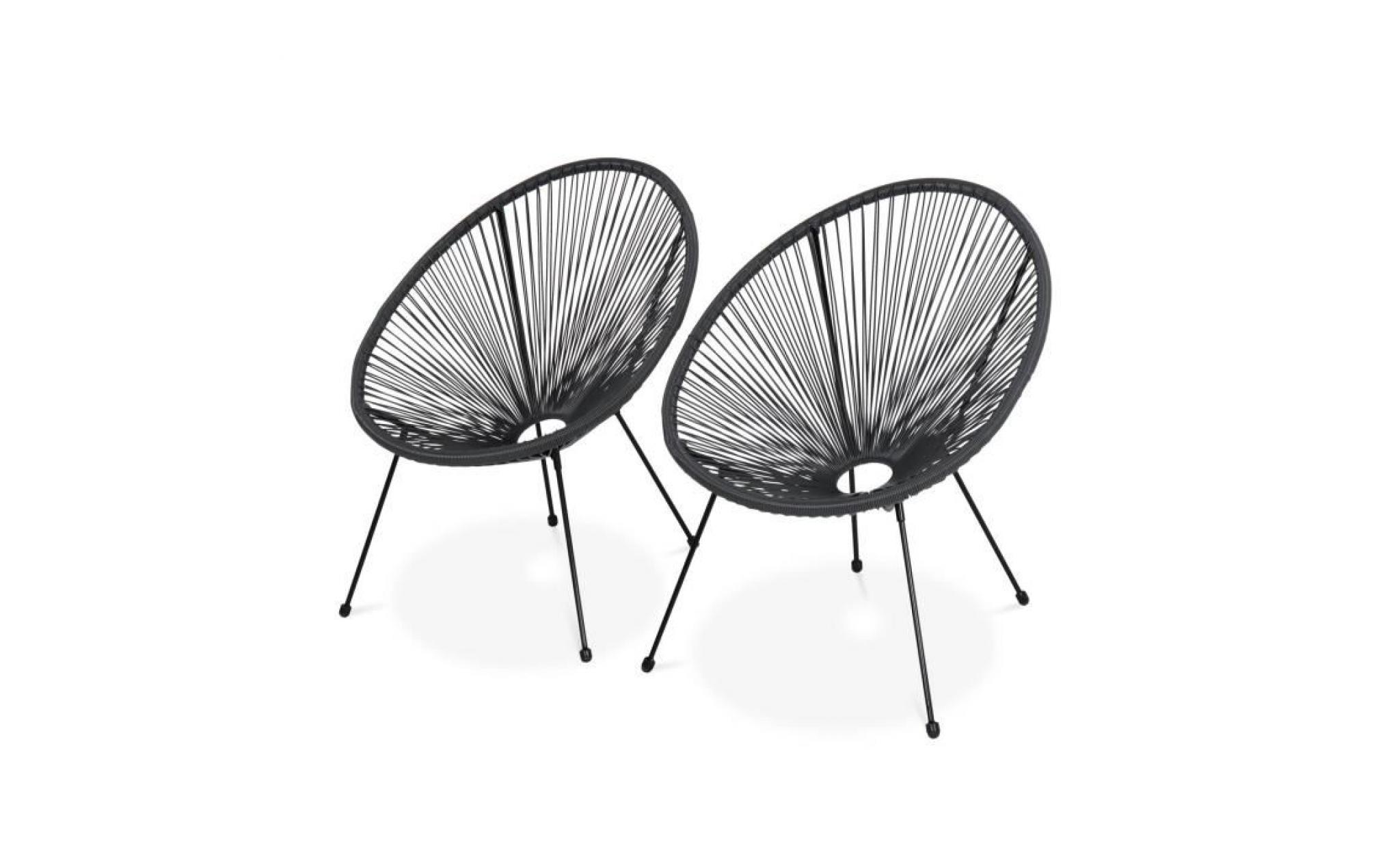 lot de 2 fauteuils design oeuf   acapulco gris foncé   fauteuils 4 pieds design rétro, cordage plastique, intérieur / extérieur