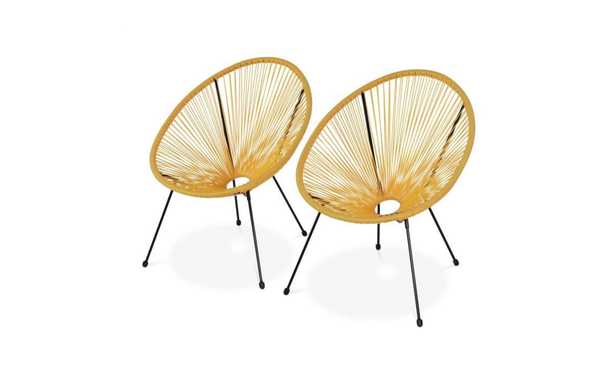 lot de 2 fauteuils design oeuf   acapulco jaune   fauteuils 4 pieds design rétro, cordage plastique, intérieur / extérieur