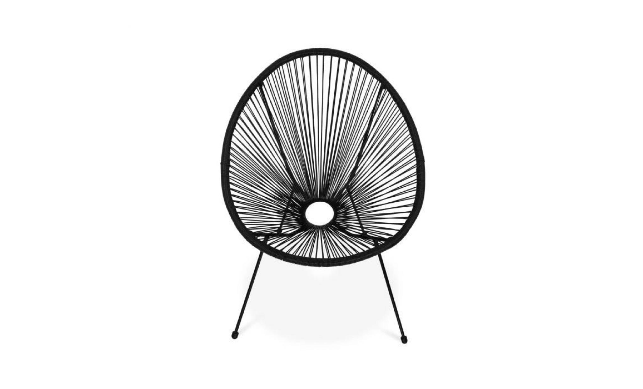 lot de 2 fauteuils design oeuf   acapulco noir   fauteuils 4 pieds design rétro, cordage plastique, intérieur / extérieur pas cher