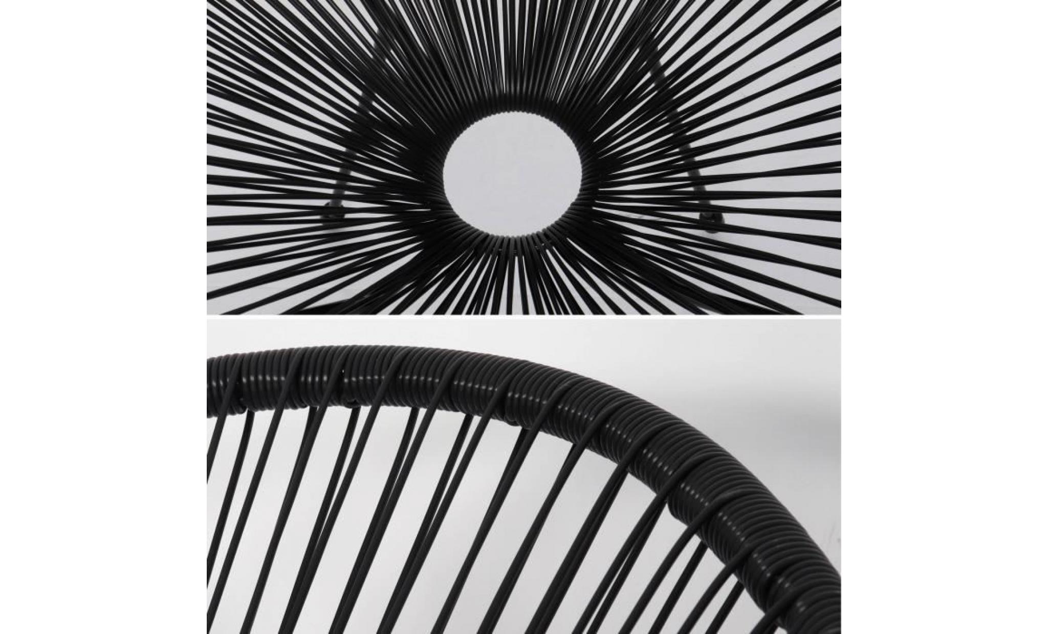 lot de 2 fauteuils design oeuf   acapulco noir   fauteuils 4 pieds design rétro, cordage plastique, intérieur / extérieur pas cher