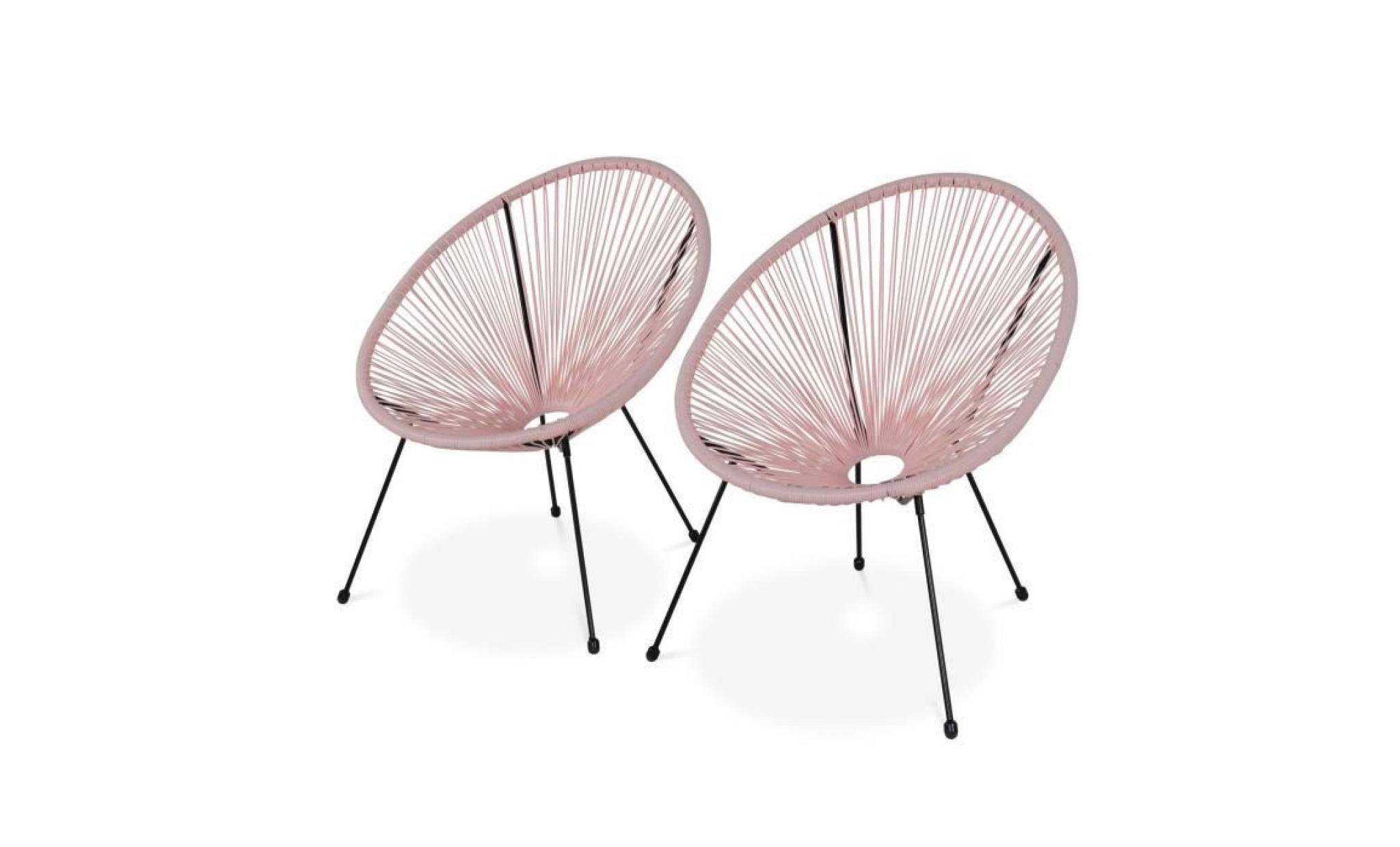 lot de 2 fauteuils design oeuf   acapulco rose pale   fauteuils 4 pieds design rétro, cordage plastique, intérieur / extérieur