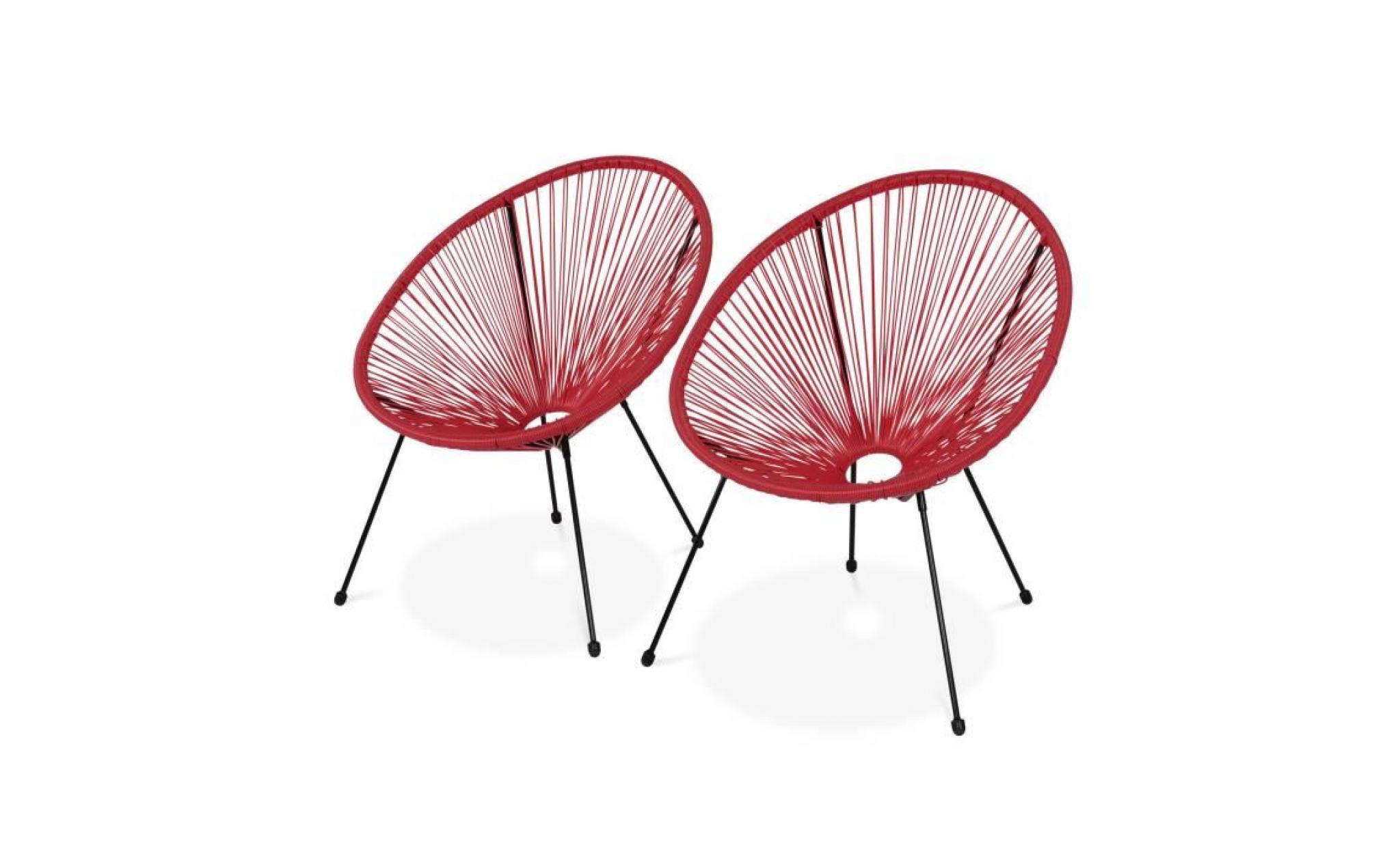 lot de 2 fauteuils design oeuf   acapulco rouge framboise   fauteuils 4 pieds design rétro, cordage plastique, intérieur / extérieur