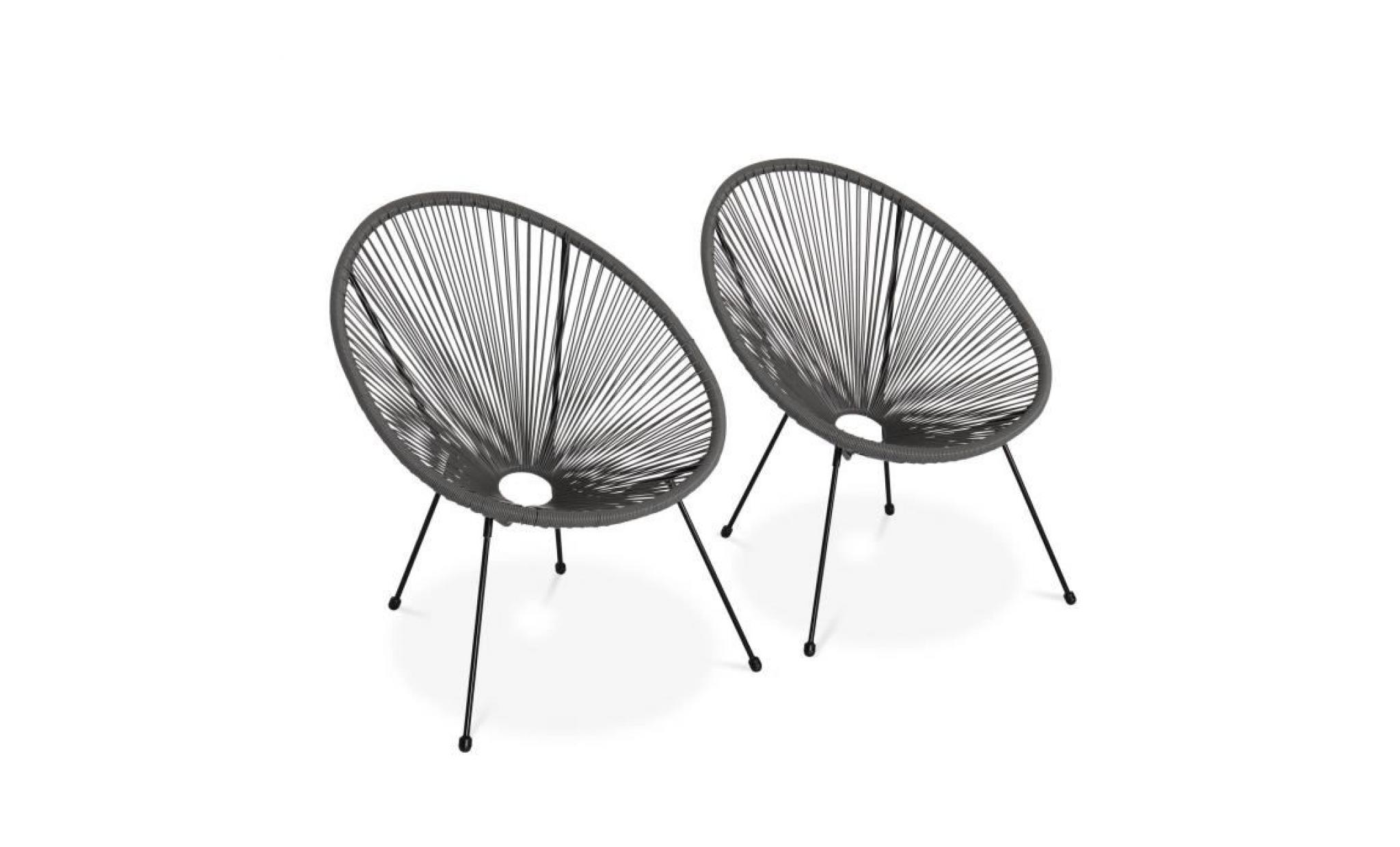 lot de 2 fauteuils design oeuf   acapulco taupe   fauteuils 4 pieds design rétro, cordage plastique, intérieur / extérieur