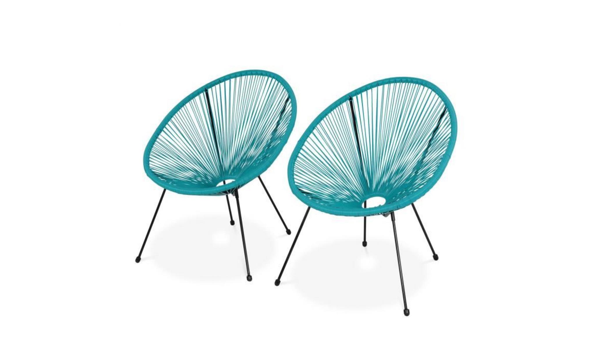 lot de 2 fauteuils design oeuf   acapulco turquoise   fauteuils 4 pieds design rétro, cordage plastique, intérieur / extérieur