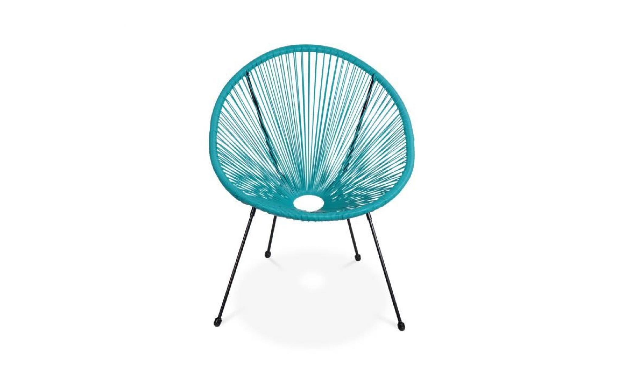 lot de 2 fauteuils design oeuf   acapulco turquoise   fauteuils 4 pieds design rétro, cordage plastique, intérieur / extérieur pas cher