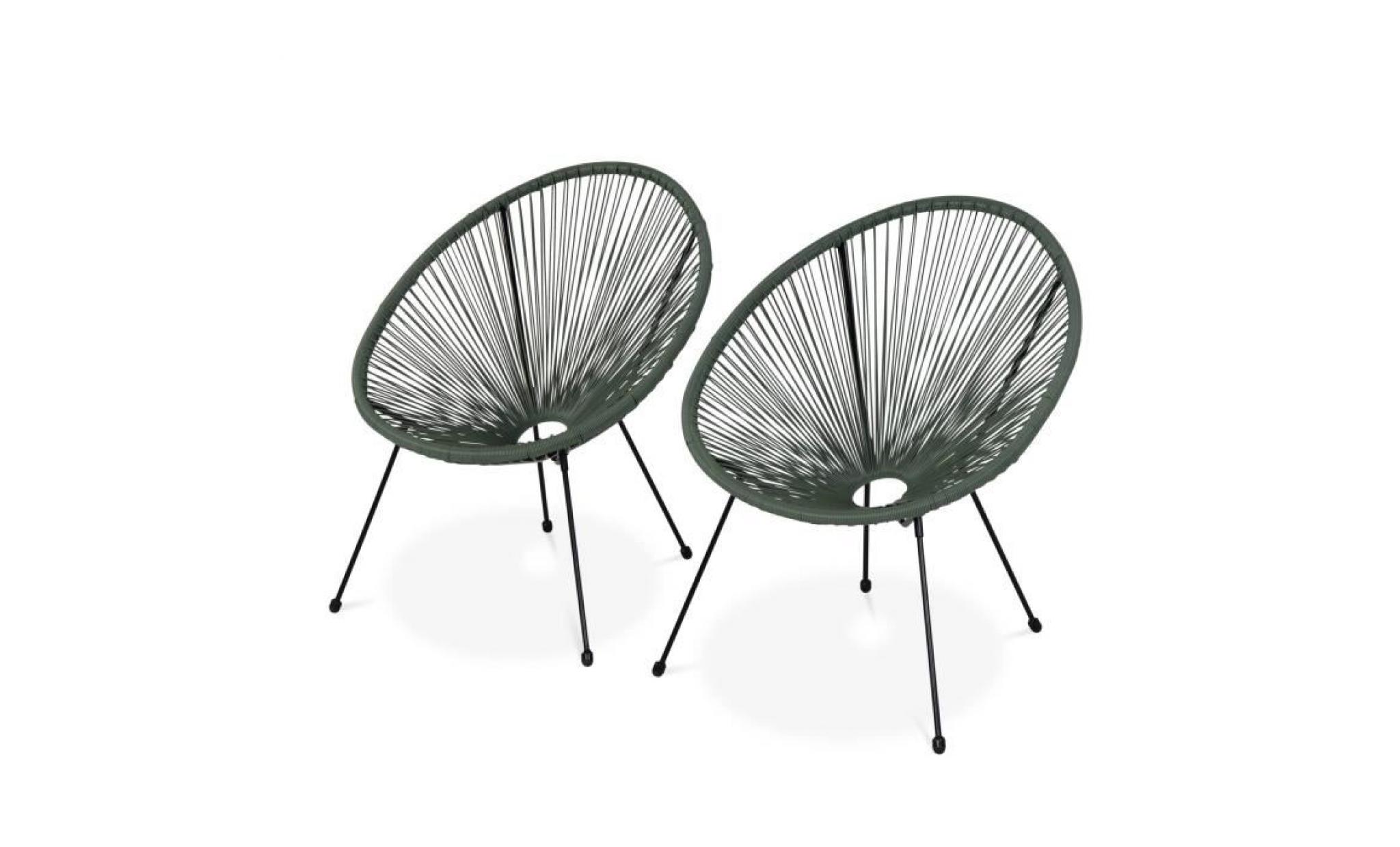 lot de 2 fauteuils design oeuf   acapulco vert de gris   fauteuils 4 pieds design rétro, cordage plastique, intérieur / extérieur