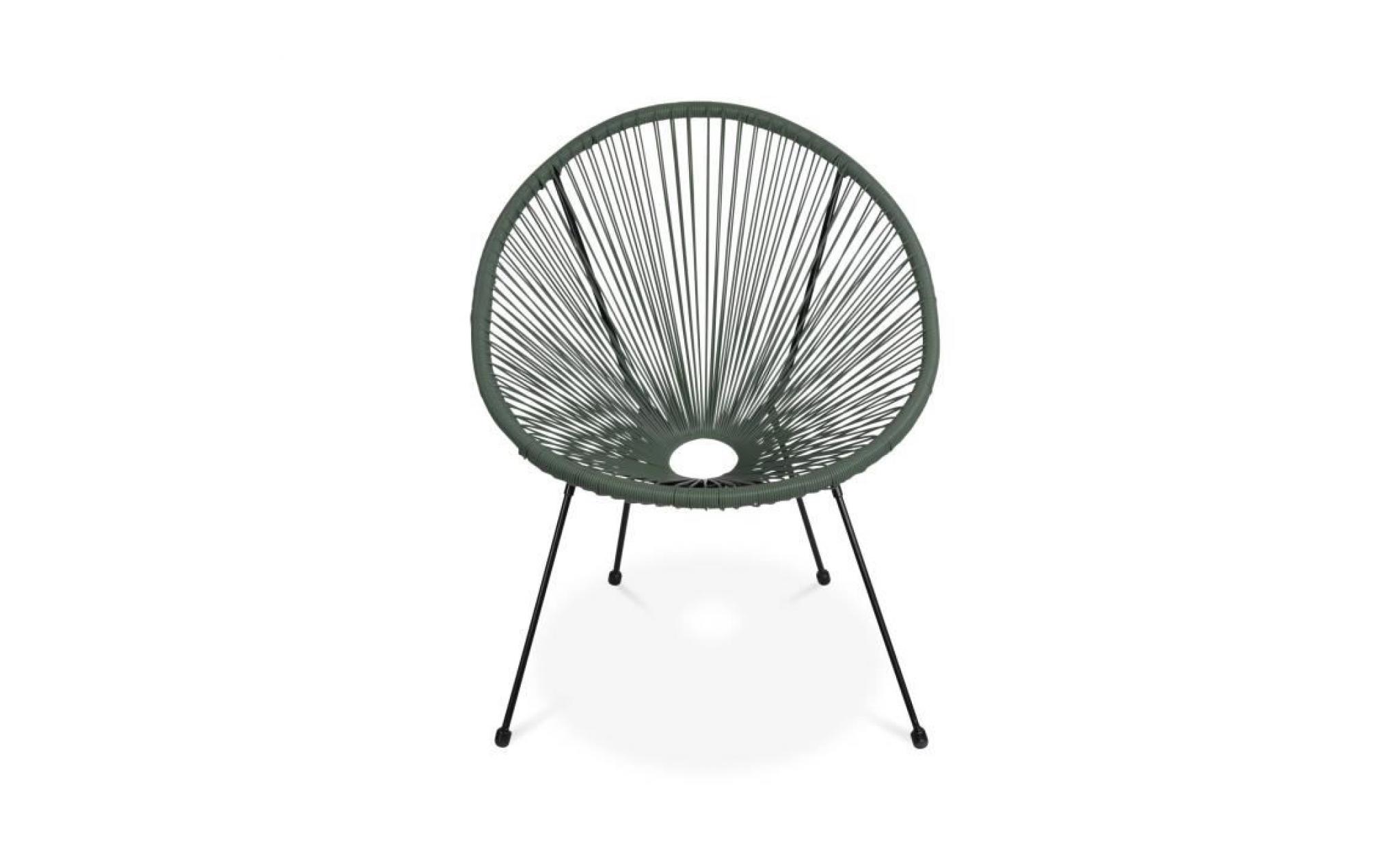 lot de 2 fauteuils design oeuf   acapulco vert de gris   fauteuils 4 pieds design rétro, cordage plastique, intérieur / extérieur pas cher
