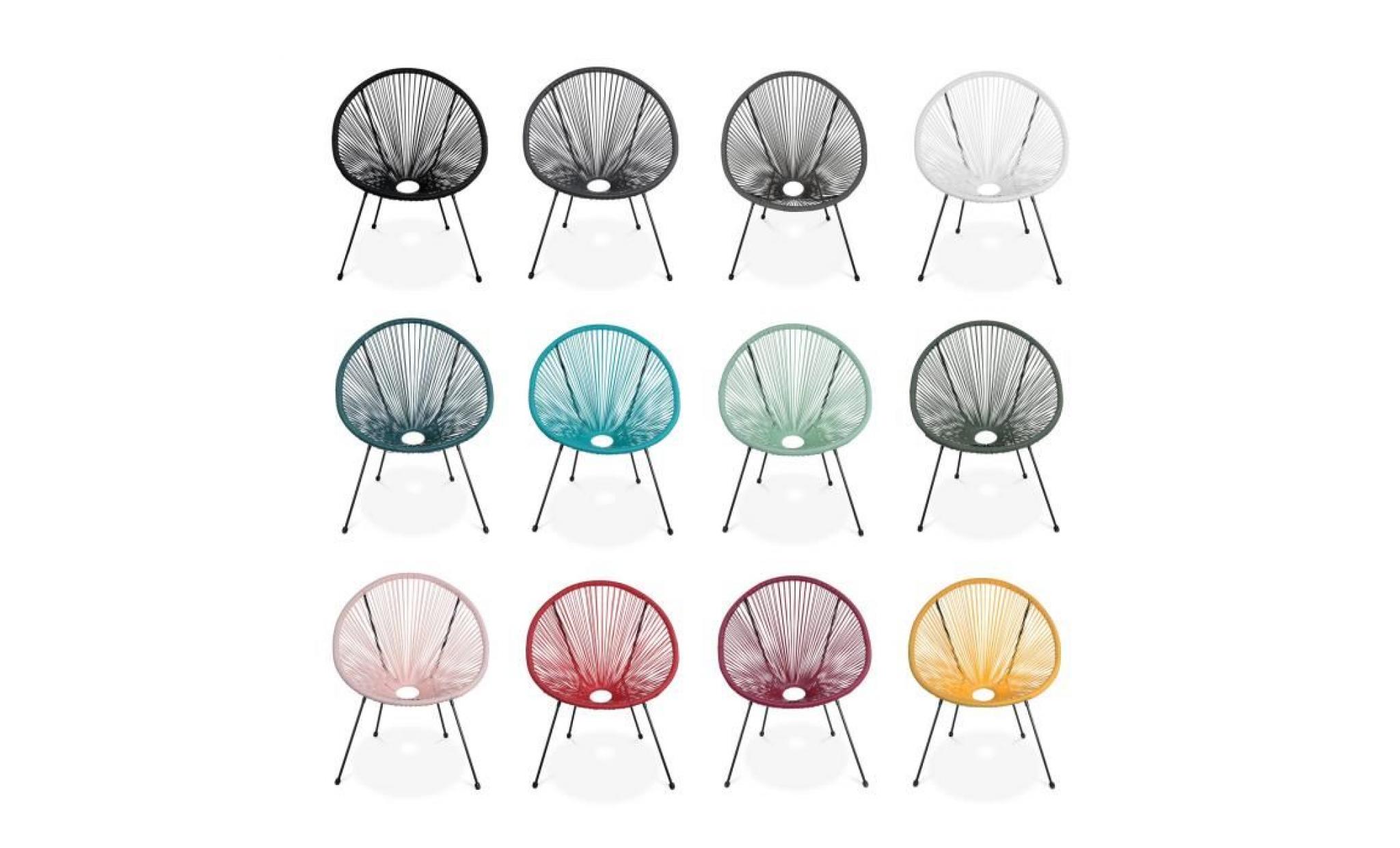 lot de 2 fauteuils design oeuf   acapulco vert de gris   fauteuils 4 pieds design rétro, cordage plastique, intérieur / extérieur pas cher