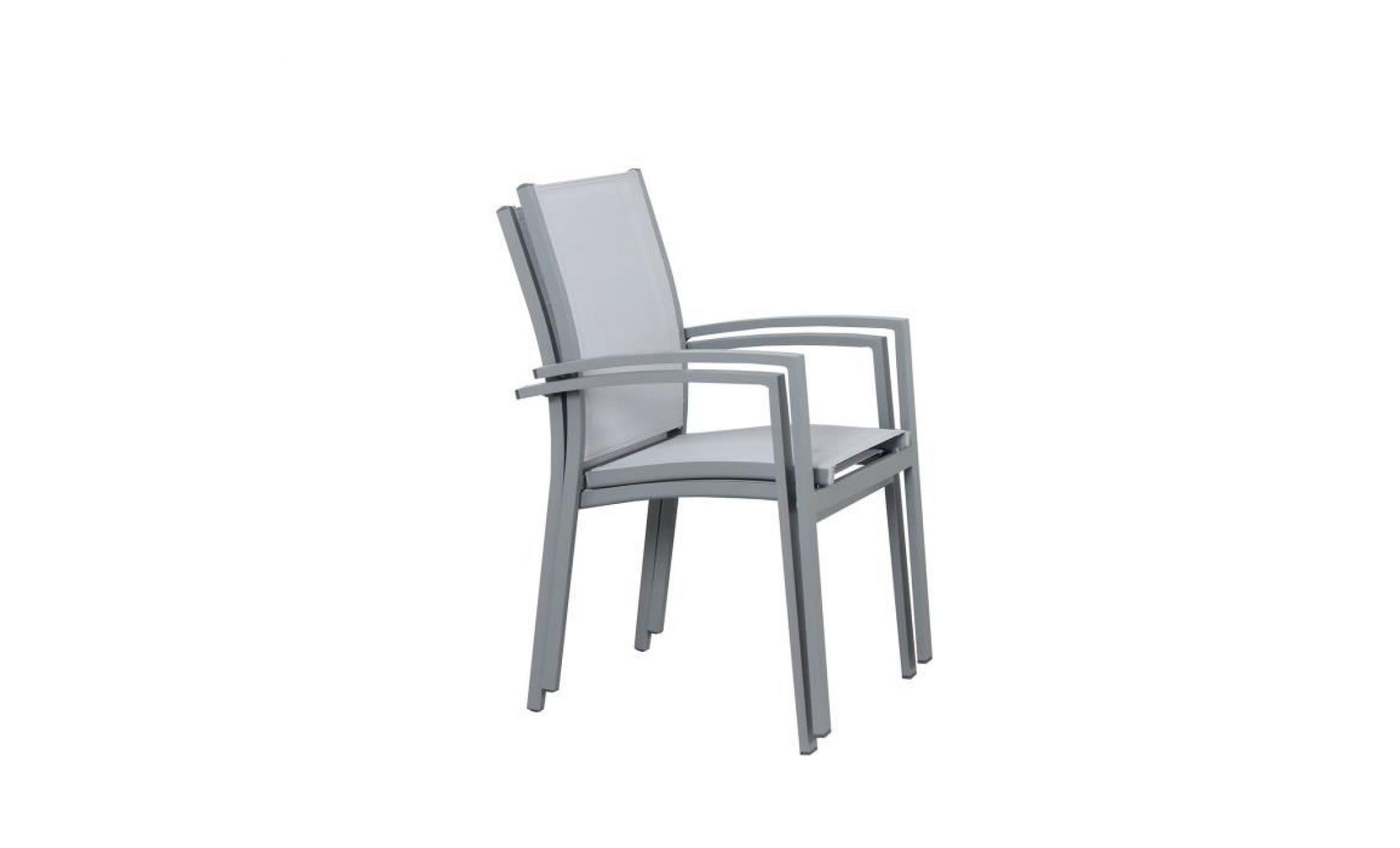 lot de 2 fauteuils empilables aluminium en textilène   gris antracite   andra pas cher