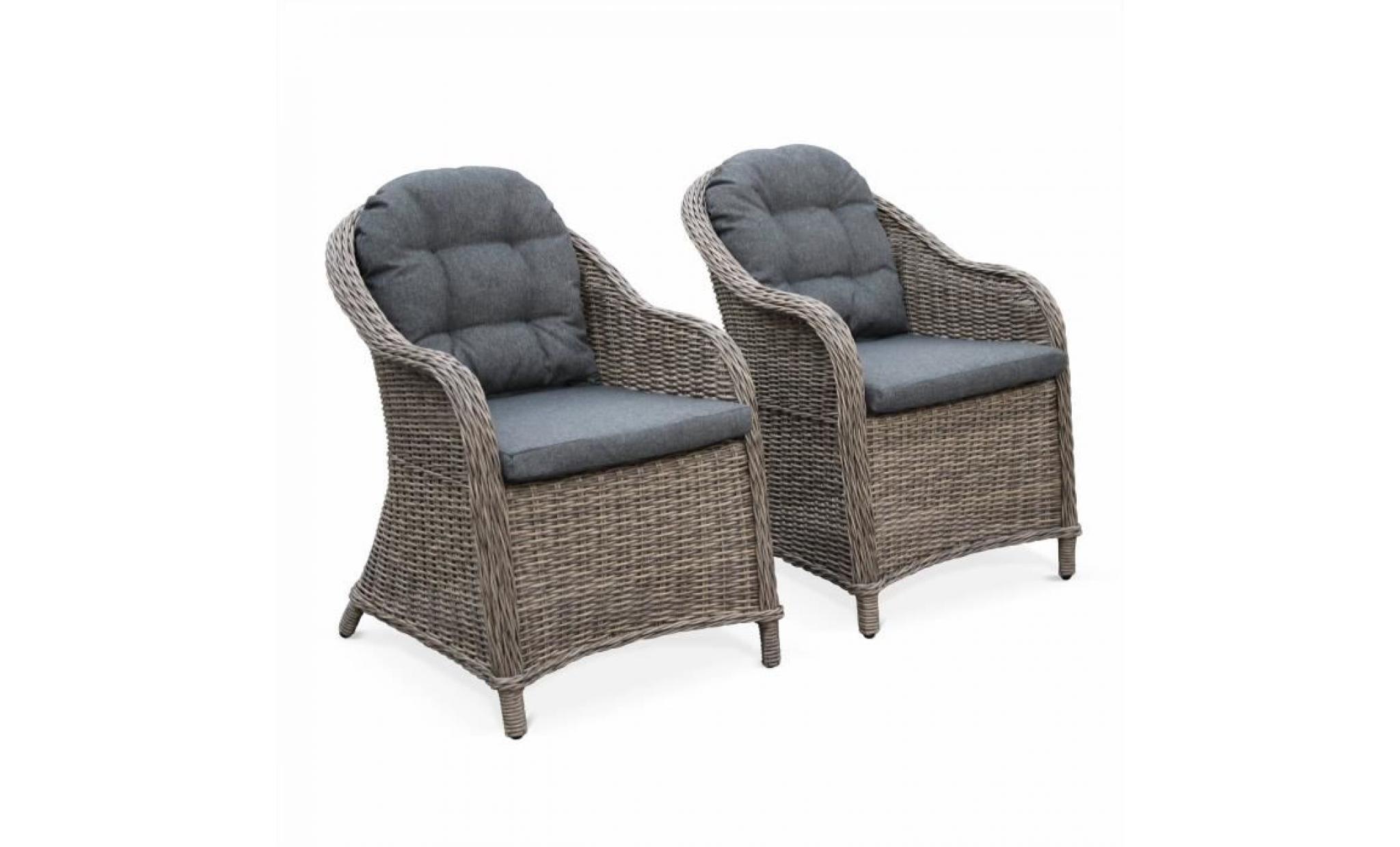 lot de 2 fauteuils en résine tressée arrondie   lecco gris    coussins beige, chaises, structure aluminium