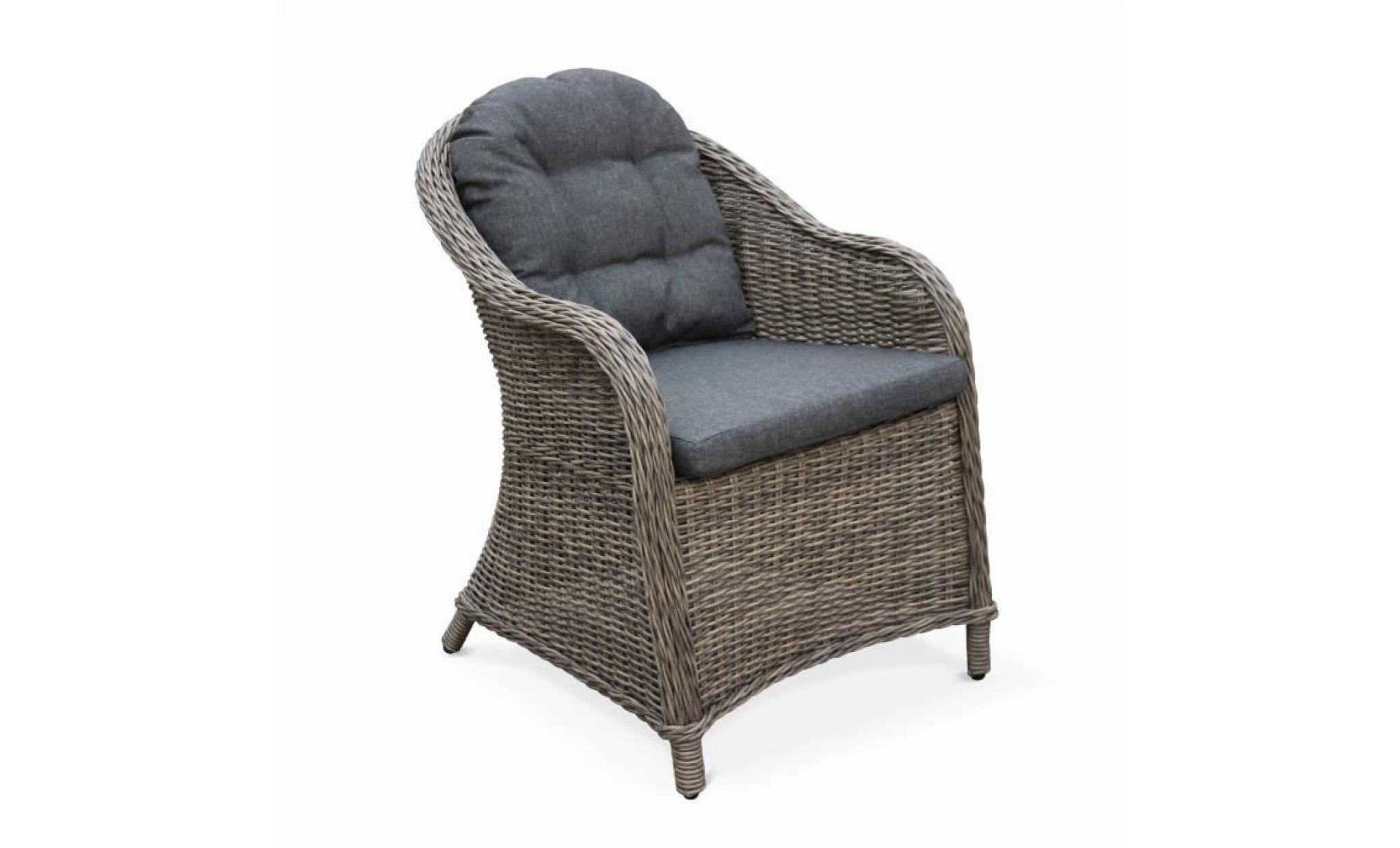 lot de 2 fauteuils en résine tressée arrondie   lecco gris    coussins beige, chaises, structure aluminium pas cher