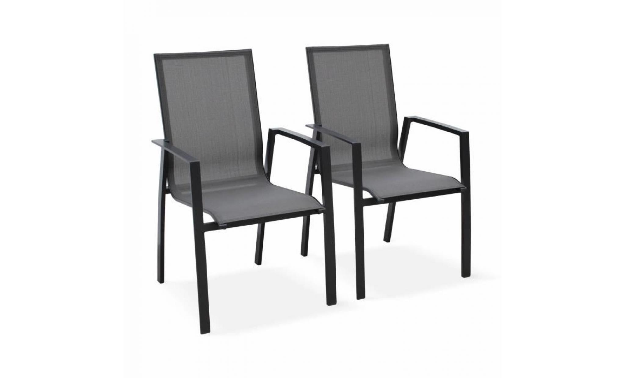 lot de 2 fauteuils   washington anthracite   en aluminium anthracite et textilène gris foncé, empilables
