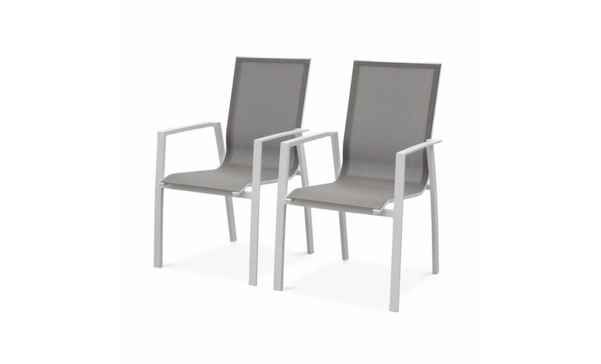 lot de 2 fauteuils   washington taupe   en aluminium blanc et textilène taupe, empilables