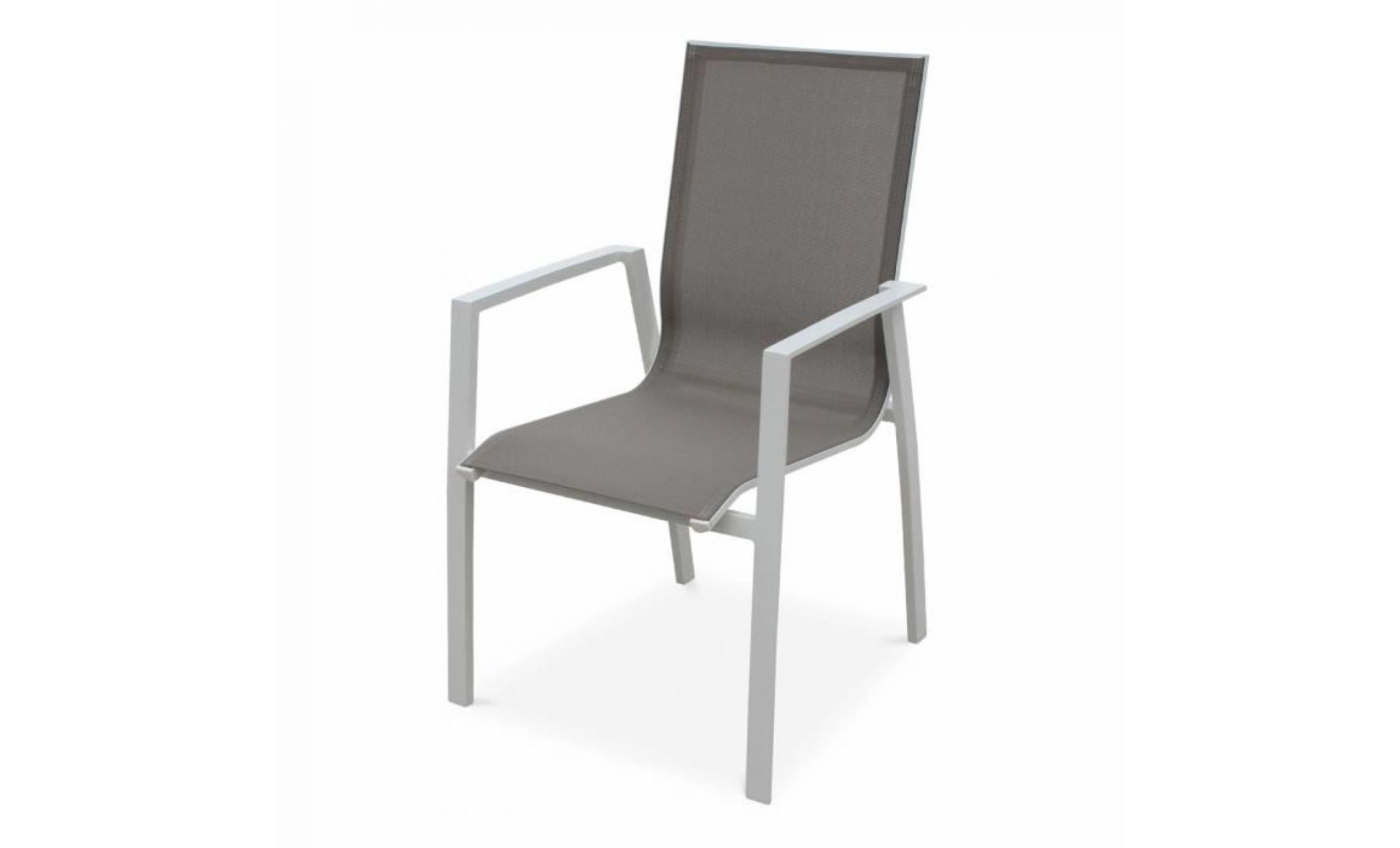 lot de 2 fauteuils   washington taupe   en aluminium blanc et textilène taupe, empilables pas cher