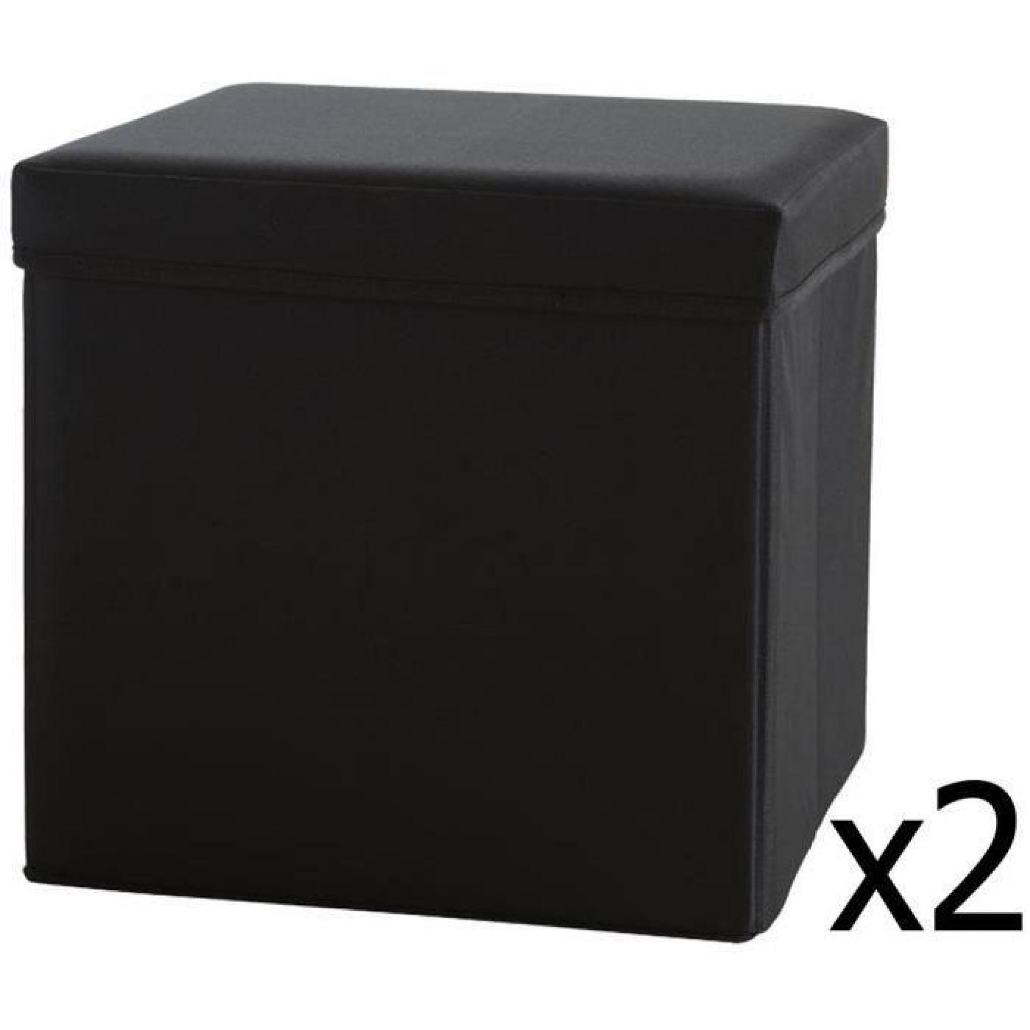 Lot de 2 Poufs- Boîte de rangement en MDF noir, H35 x P38 x L35 cm