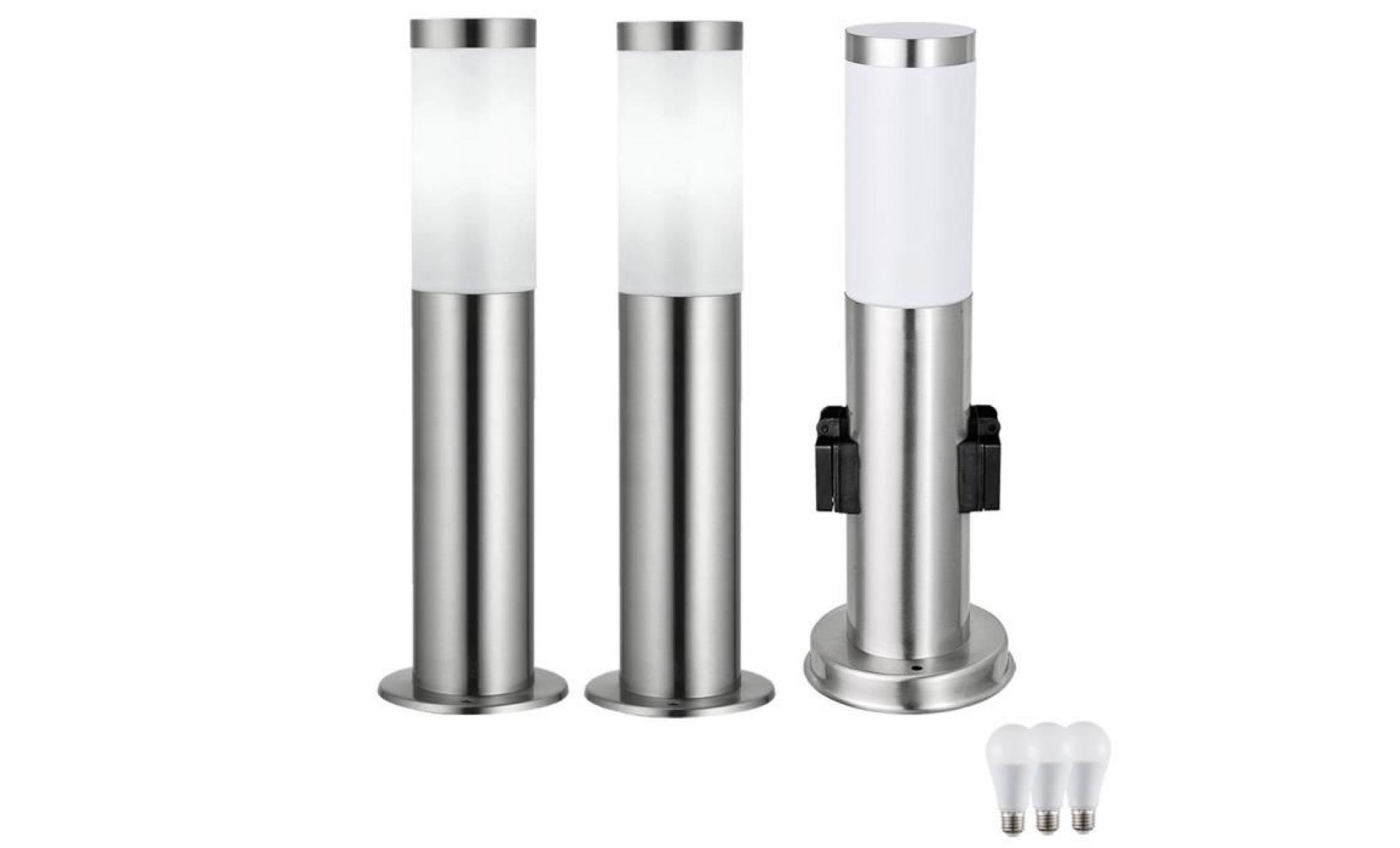 lot de 3 commandes lampes lampes de chevet éclairage extérieur douilles en acier inoxydable spotlight ip44 e27 lumière