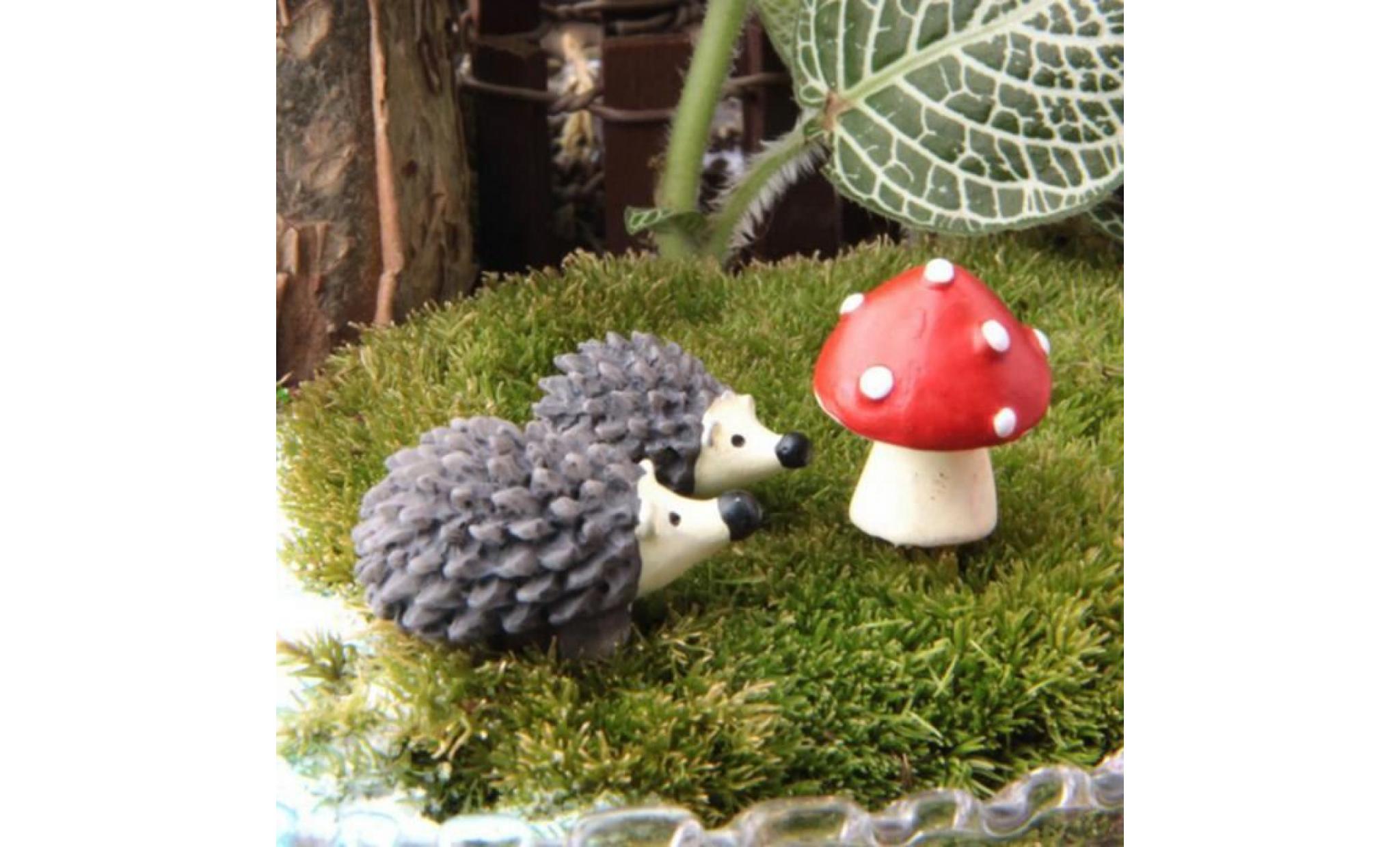 lot de 3 pcs décorations artificielles en résine mini modèle hérisson champignon rouge statuette figurine jardin pas cher