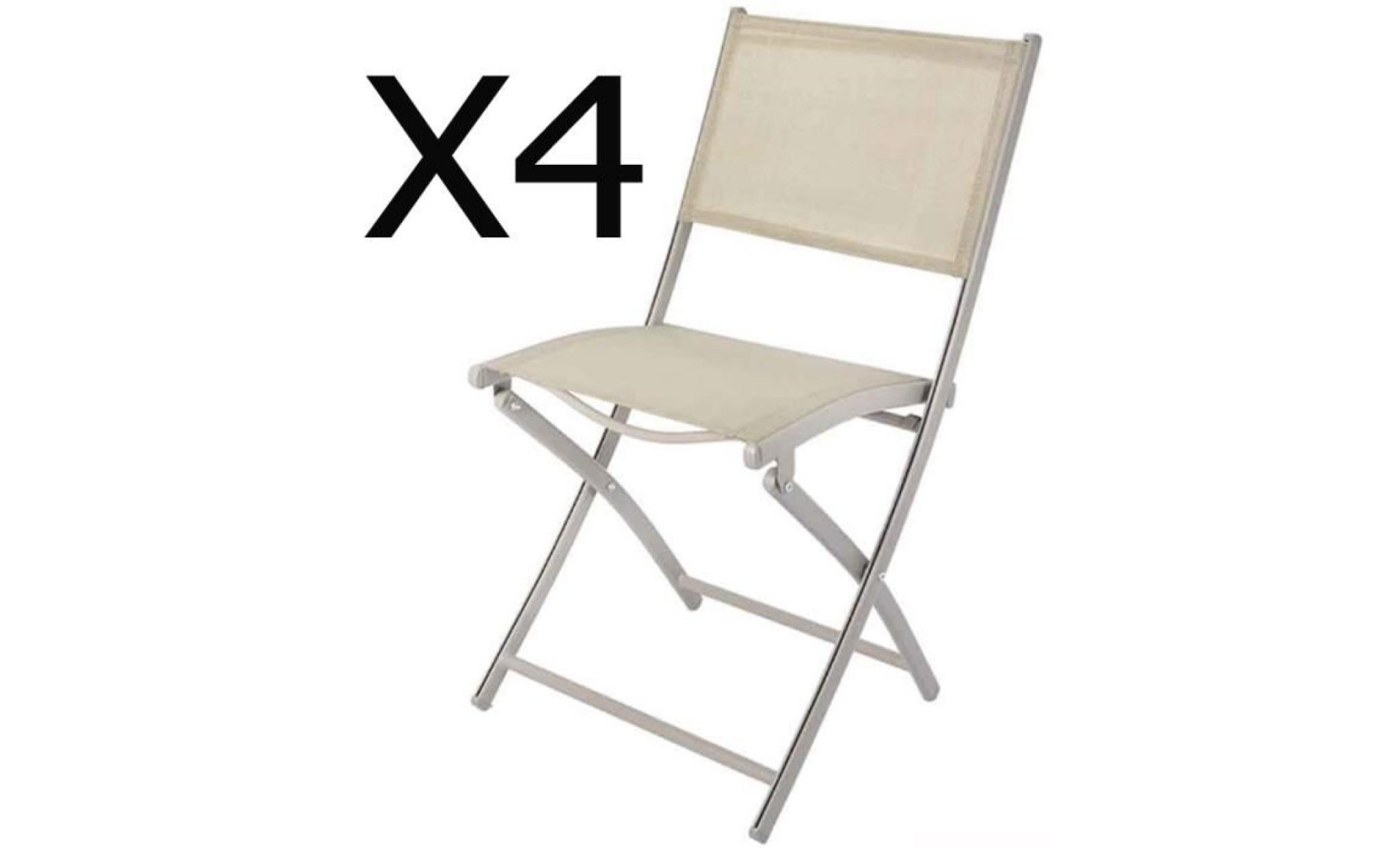 lot de 4 chaises pliante de jardin en aluminium et textilène coloris taupe mat   dim : 45.5 x 57 x h85 cm