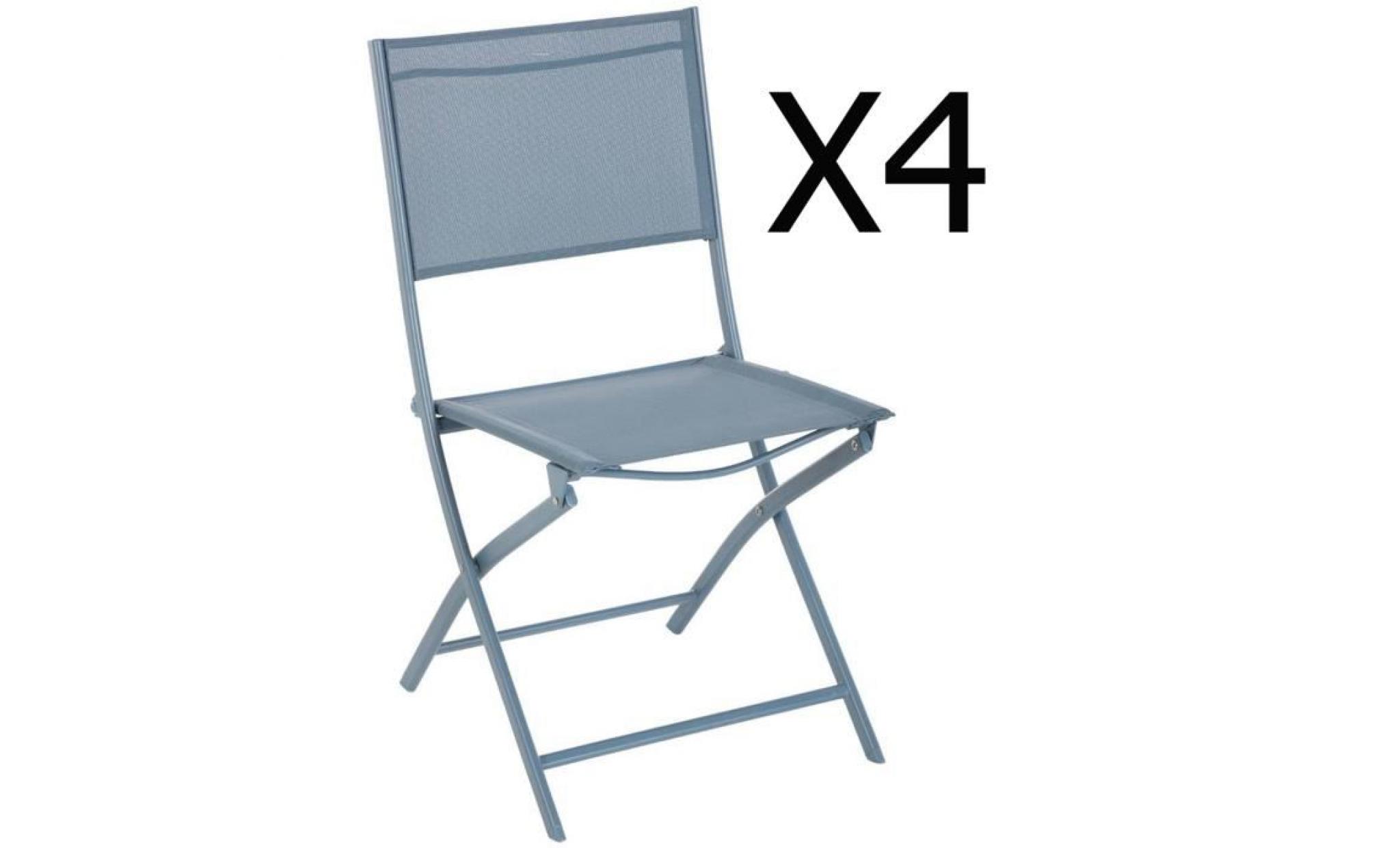 lot de 4 chaises pliantes en acier coloris bleu orage   dim : l52 x p46 x h87 cm