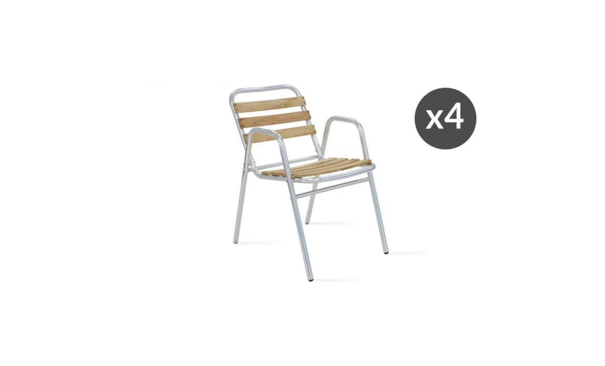 lot de 4 fauteuils de jardin bois et aluminium