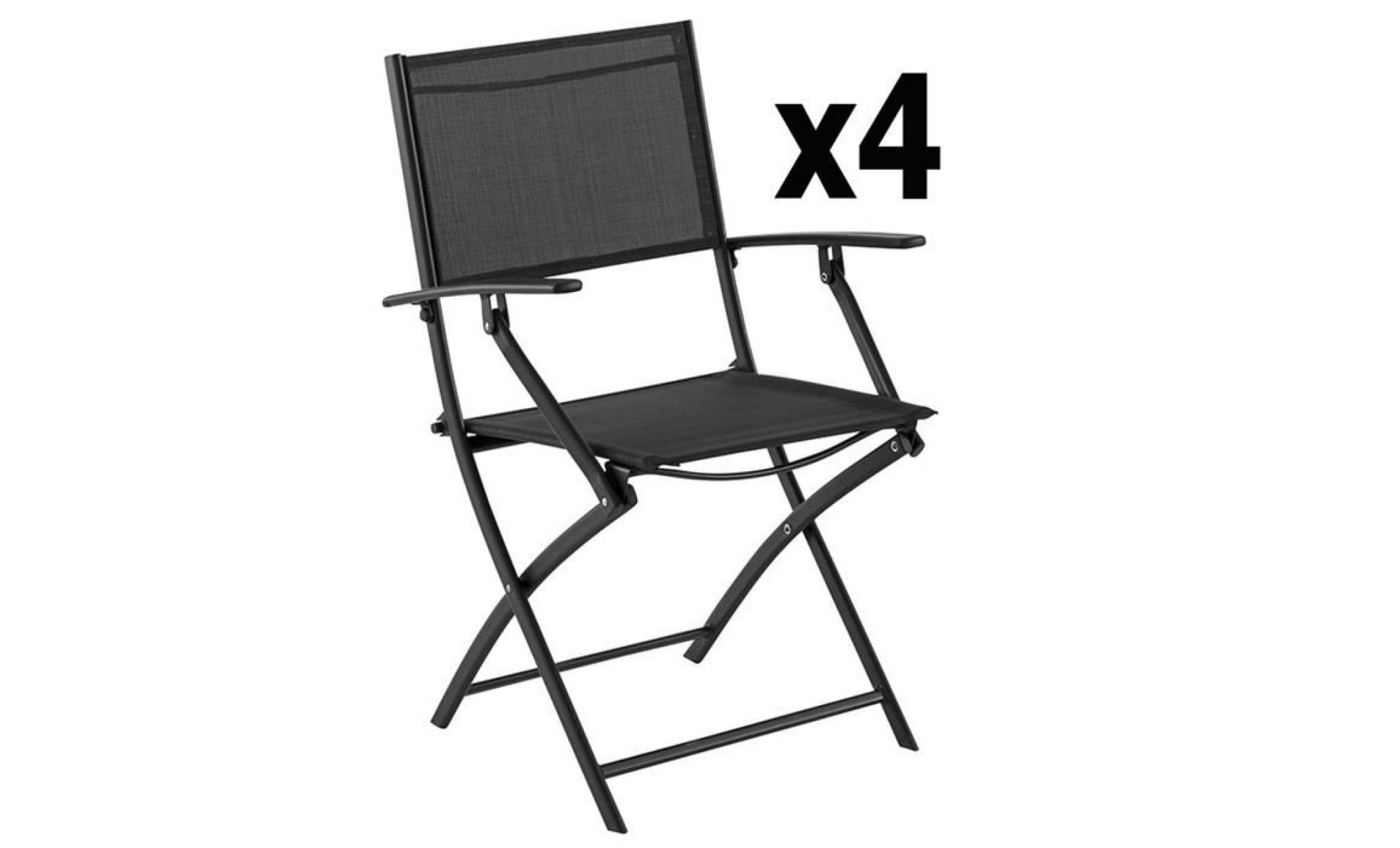 lot de 4 fauteuils pliants léo noir en acier et texaline   dim: 53 x 55 x 85 cm