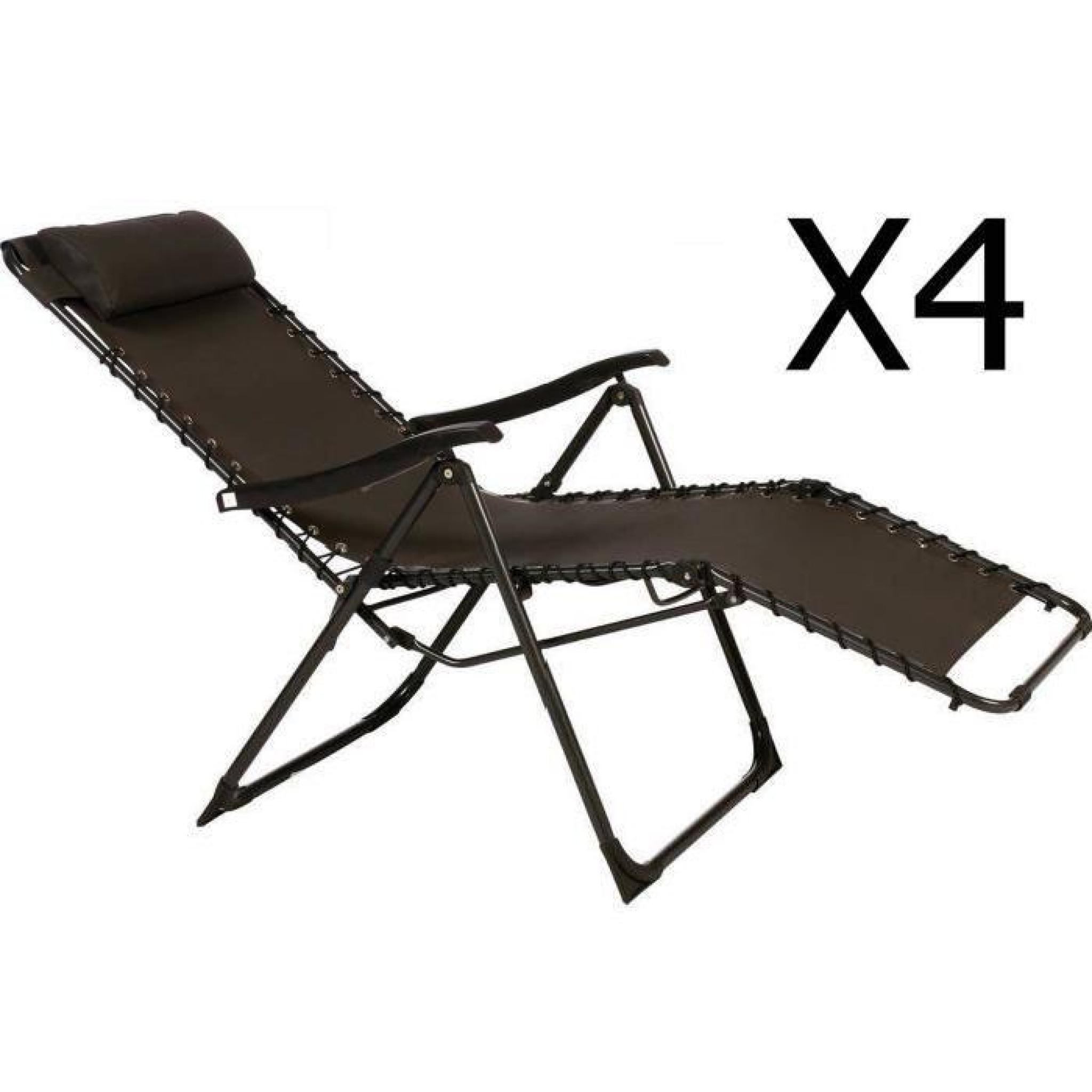 Lot de 4 fauteuils relax coloris anthracite en texaline et Acier - Dim : L 93 x P 64 x H 110 cm 