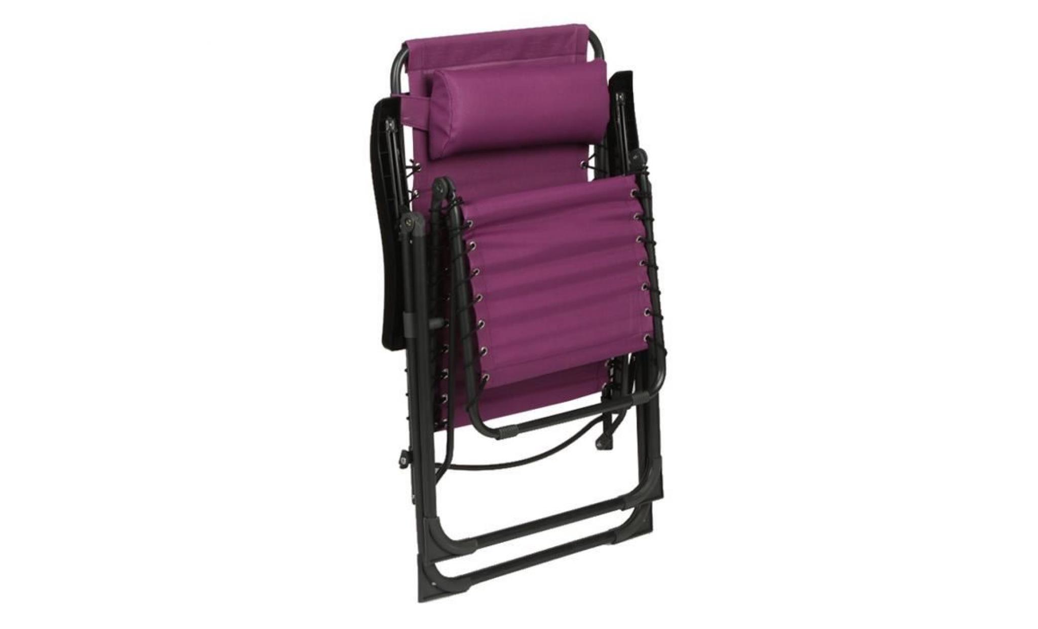 lot de 4 fauteuils relax coloris prune en texaline et acier   dim :l.93 x p.64 x h.110 cm pas cher