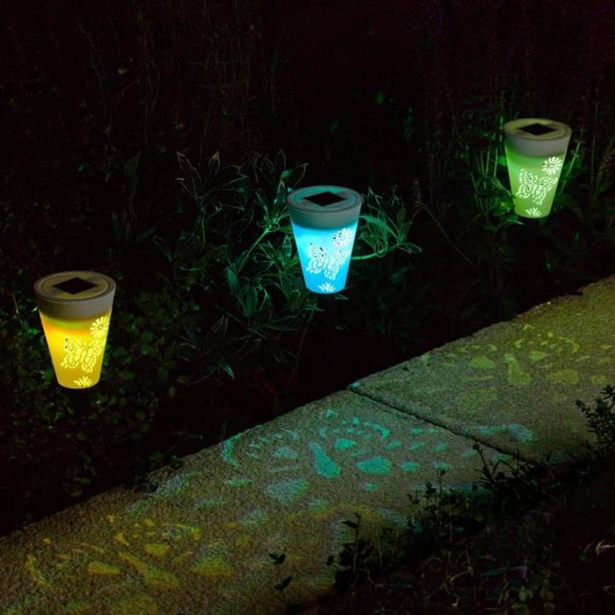 Lot de 4 lampes solaires Jardin Lampes de pelouse  papillon Silhouette Lumières de pieu pas cher