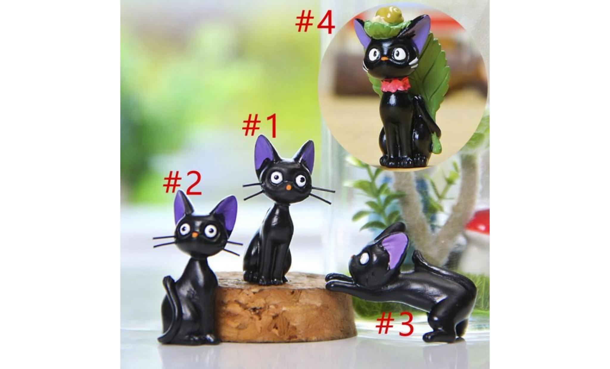 lot de 4 pcs mini chat noir en résine mini modèle statuette figurine décoration artificielle pour jardin plantes en pot